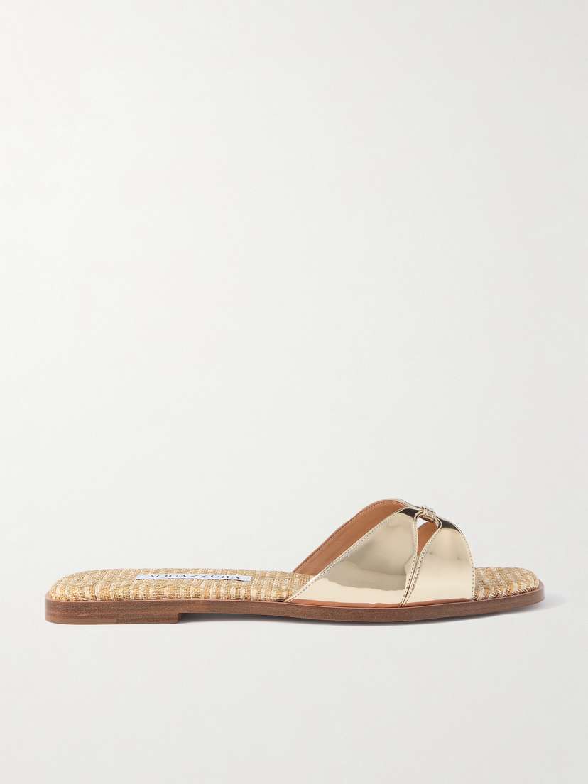Aquazzura Villette Metallic Leather And Raffia Sandals