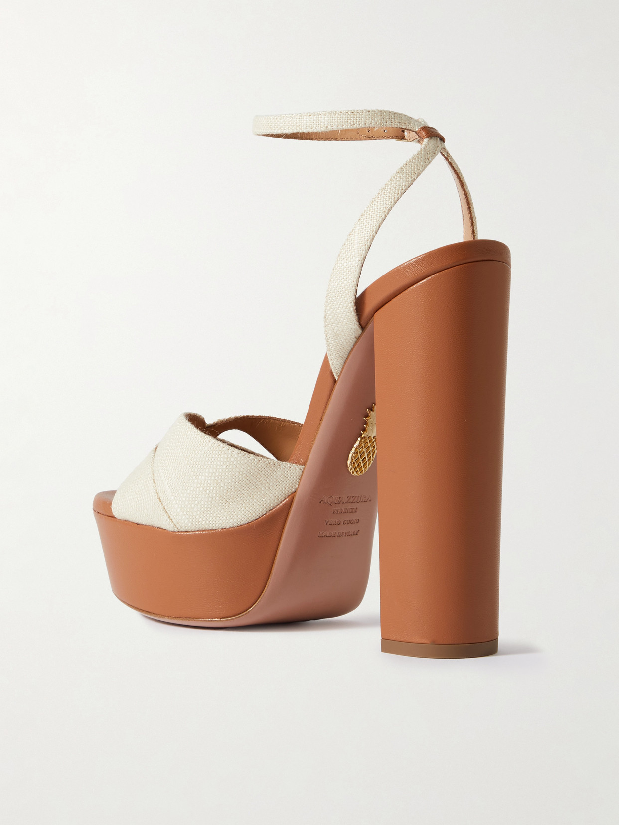 Aquazzura Villette 140 Linen And Leather Platform Sandals In Off-white