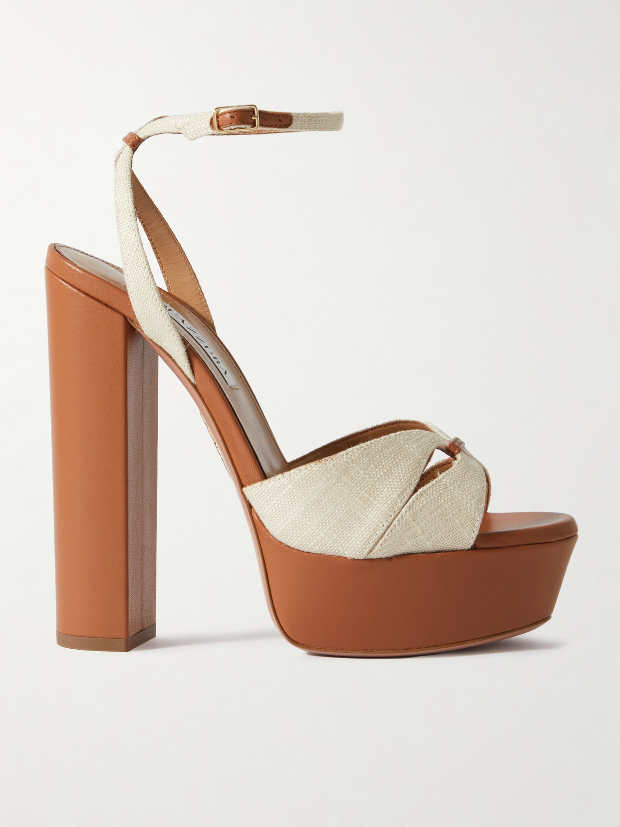 Aquazzura Villette 140 Linen And Leather Platform Sandals In Off-white