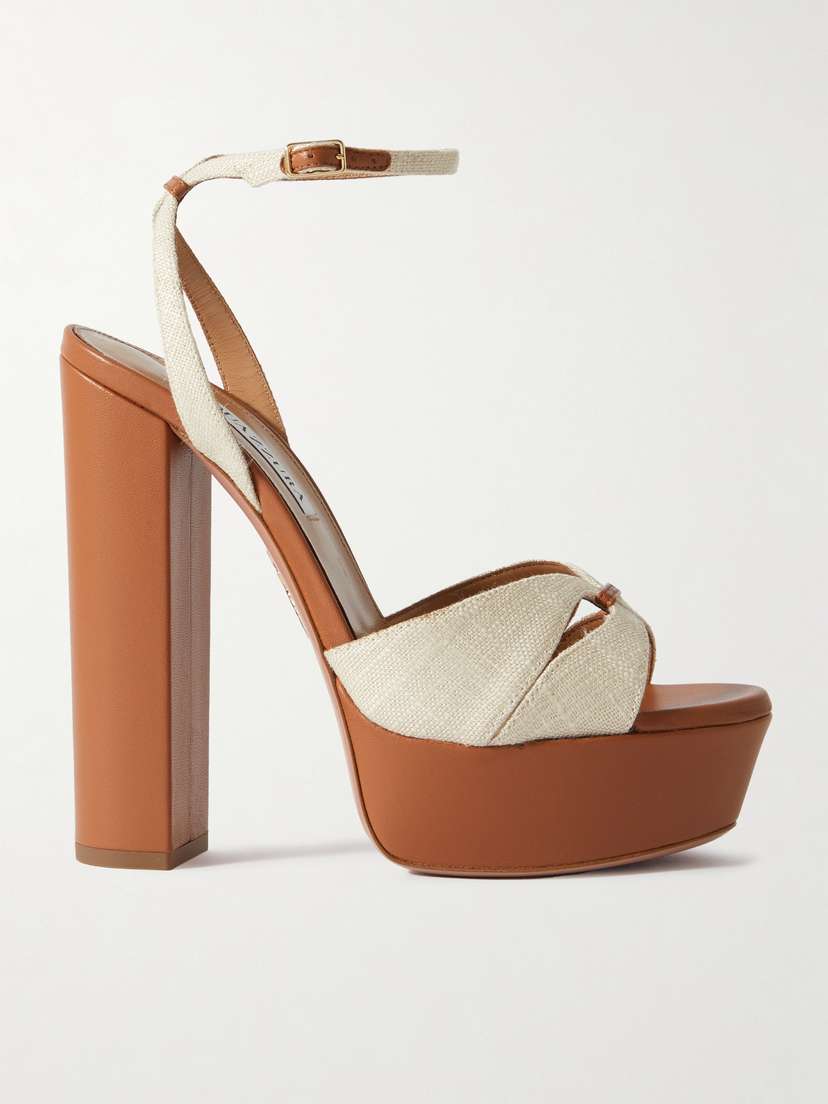 Aquazzura Villette 140 Linen And Leather Platform Sandals