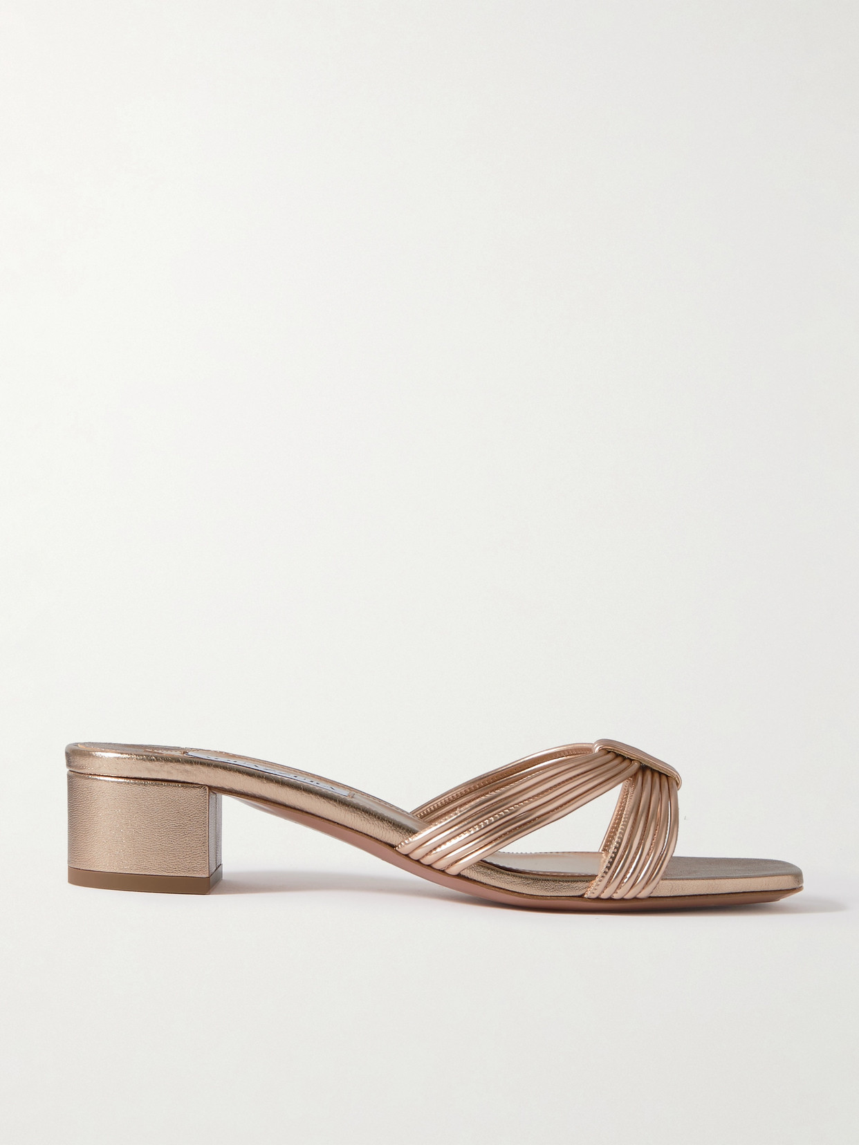 Aquazzura - Film 35 Metallic Faux Leather Mules - Rose gold