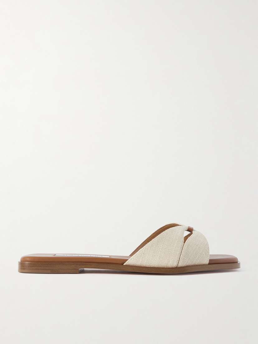 Aquazzura Villette Leather-trimmed Canvas Slides - IT35.5