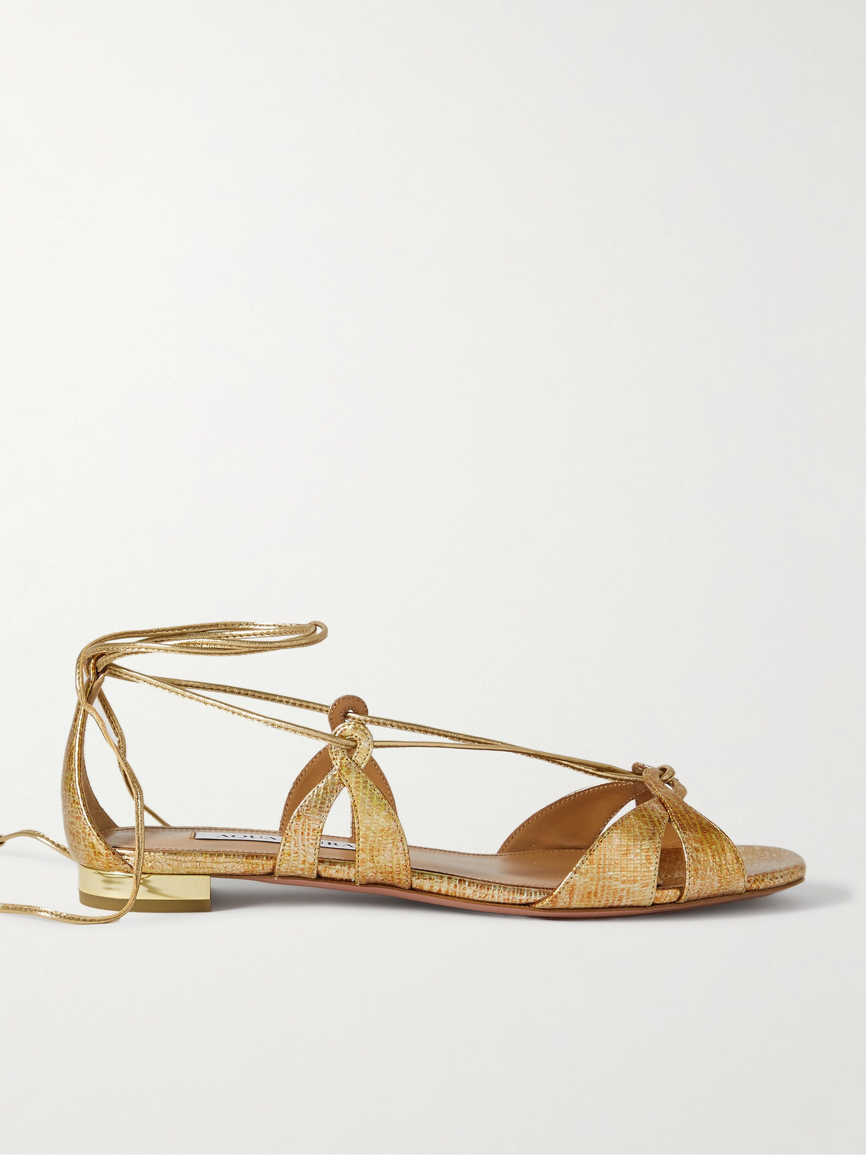 Aquazzura Cala Di Volpe Metallic Snake-effect Leather Sandals In Gold