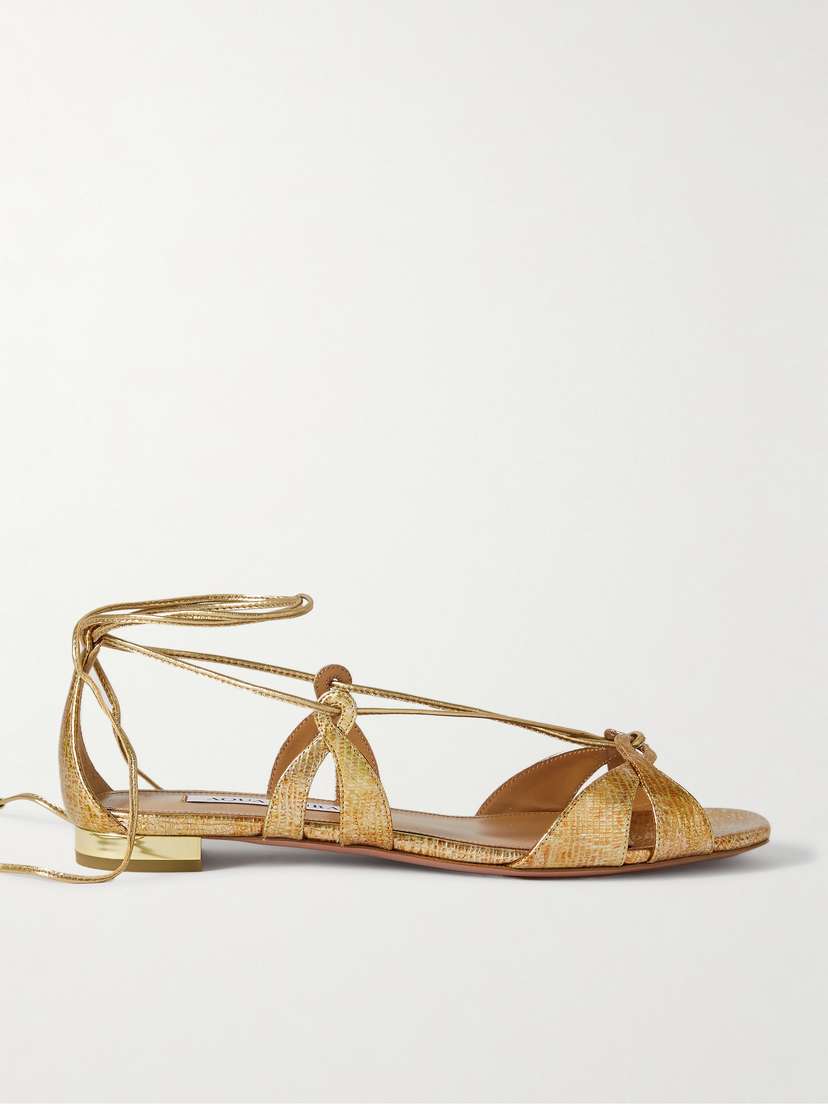 Aquazzura Cala Di Volpe Metallic Snake-effect Leather Sandals