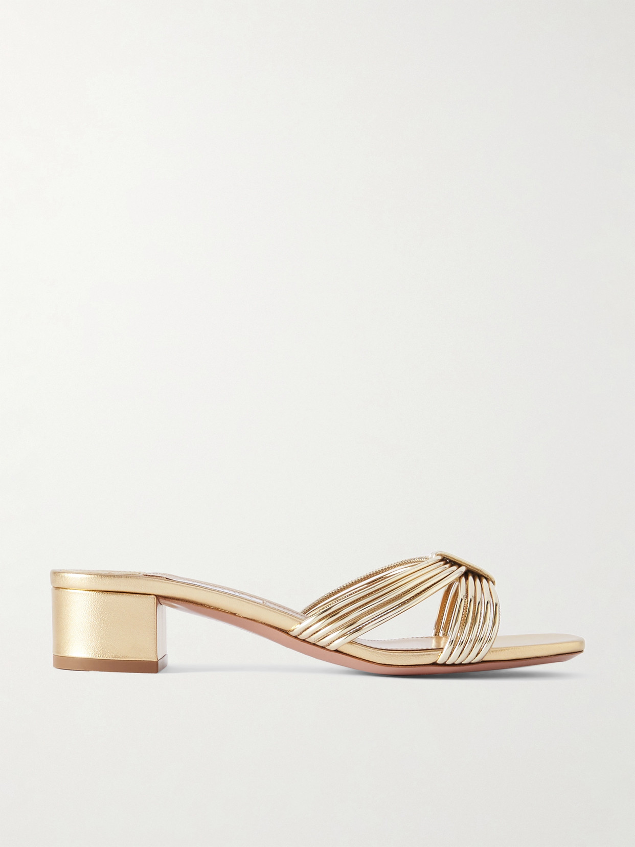 Aquazzura Film 35 Metallic Leather Mules In Gold