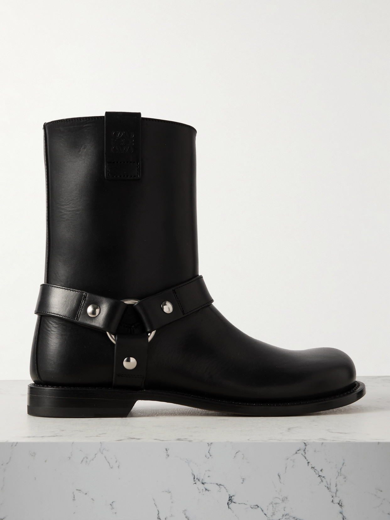 Loewe Paula's Ibiza Campo Leather Biker Boots In Black