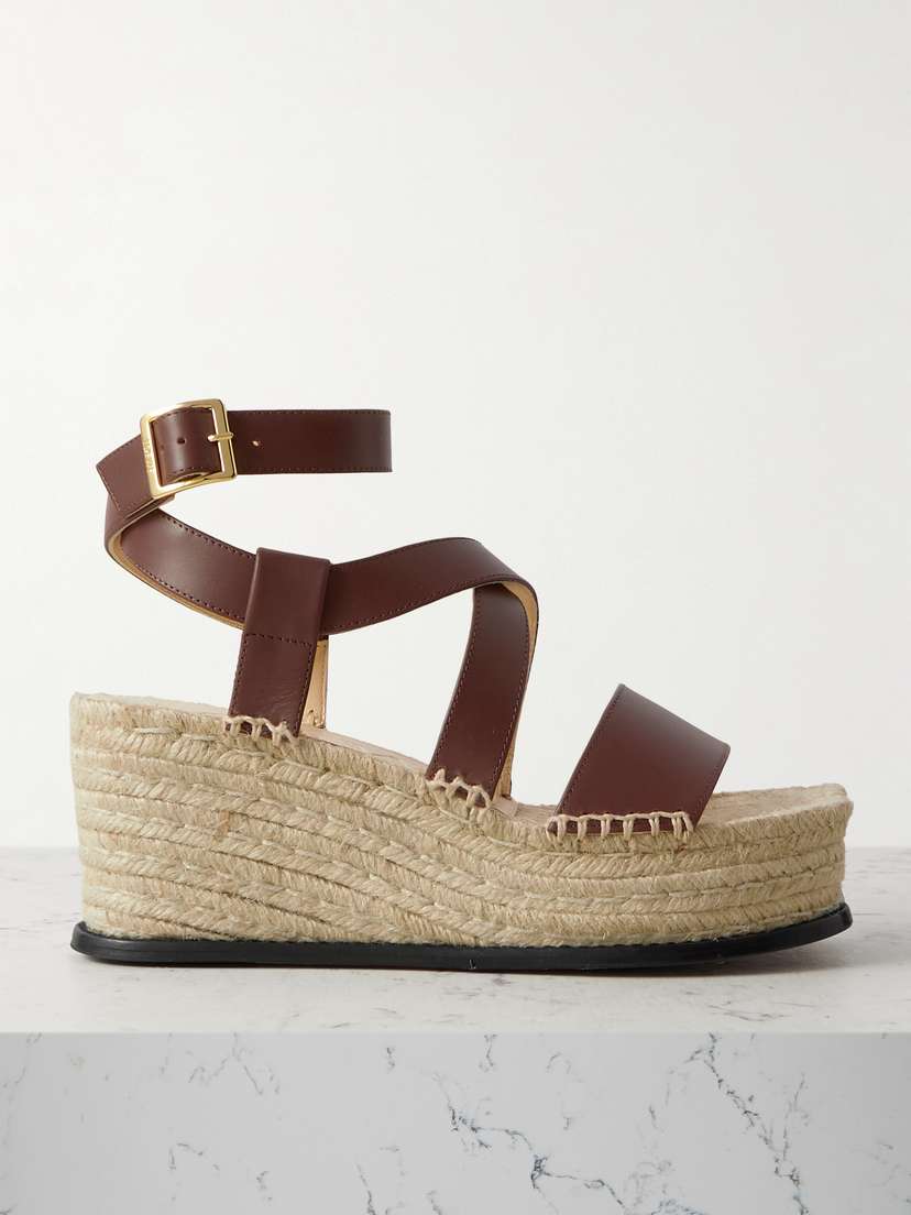 Loewe + Paula's Ibiza Leather Espadrille Wedge Sandals