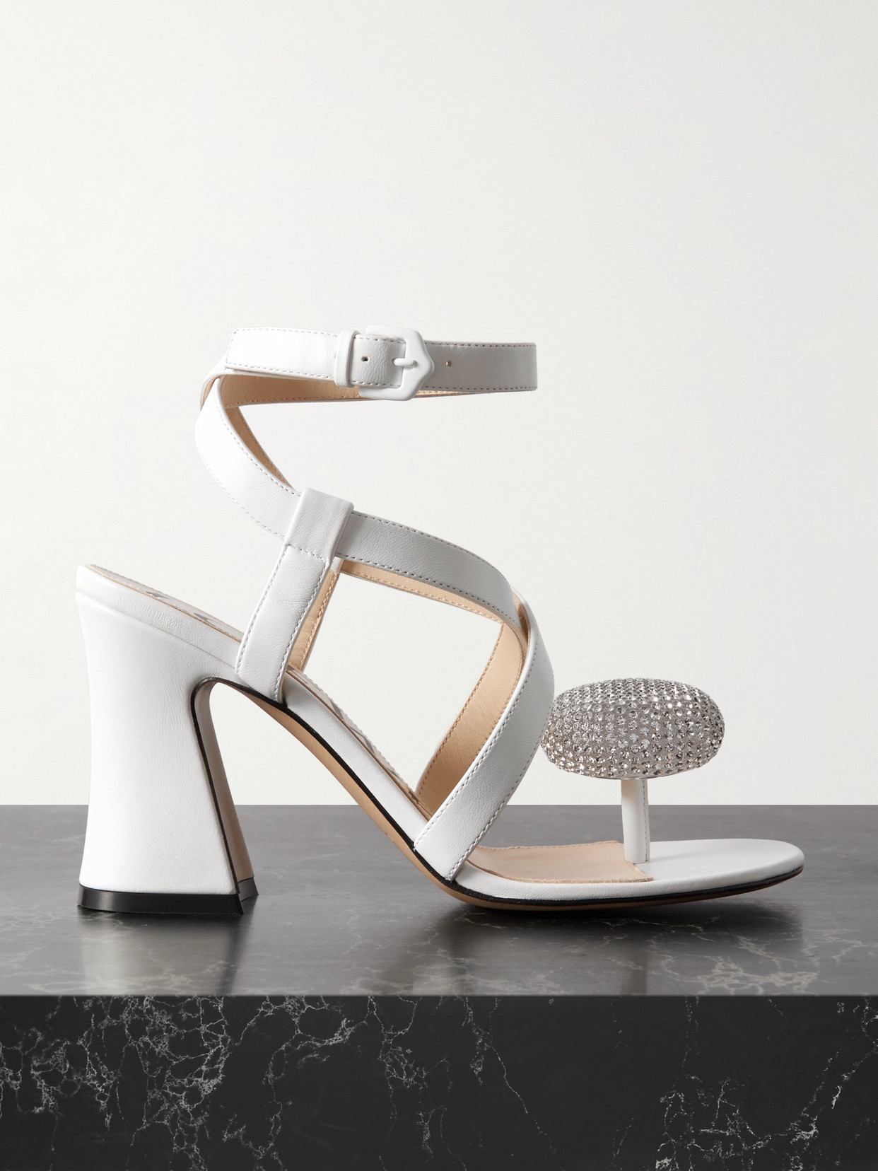 Loewe - + Paula's Ibiza Calle Pebble Crystal-embellished Leather Sandals - White
