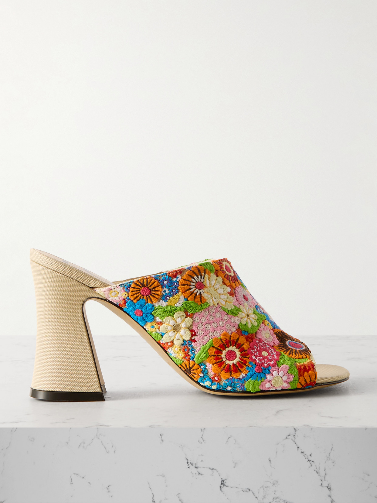 Shop Loewe + Paula's Ibiza Embroidered Canvas Mules In Multi