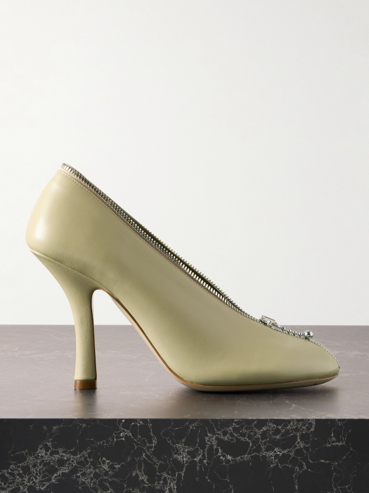 Burberry - Zip-embellished Leather Pumps - Neutrals