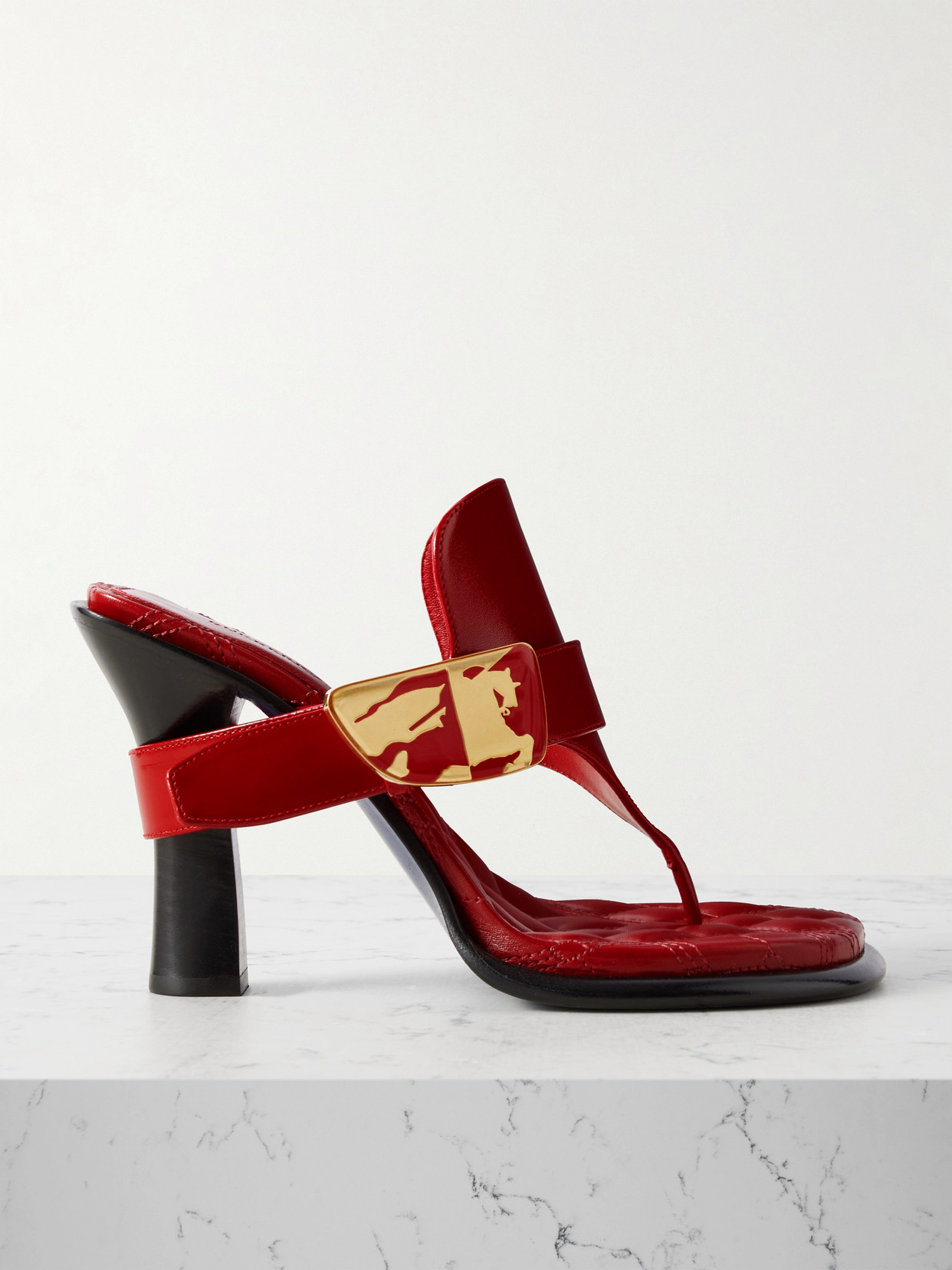 Shop Burberry Embellished Patent-leather Sandals In Red