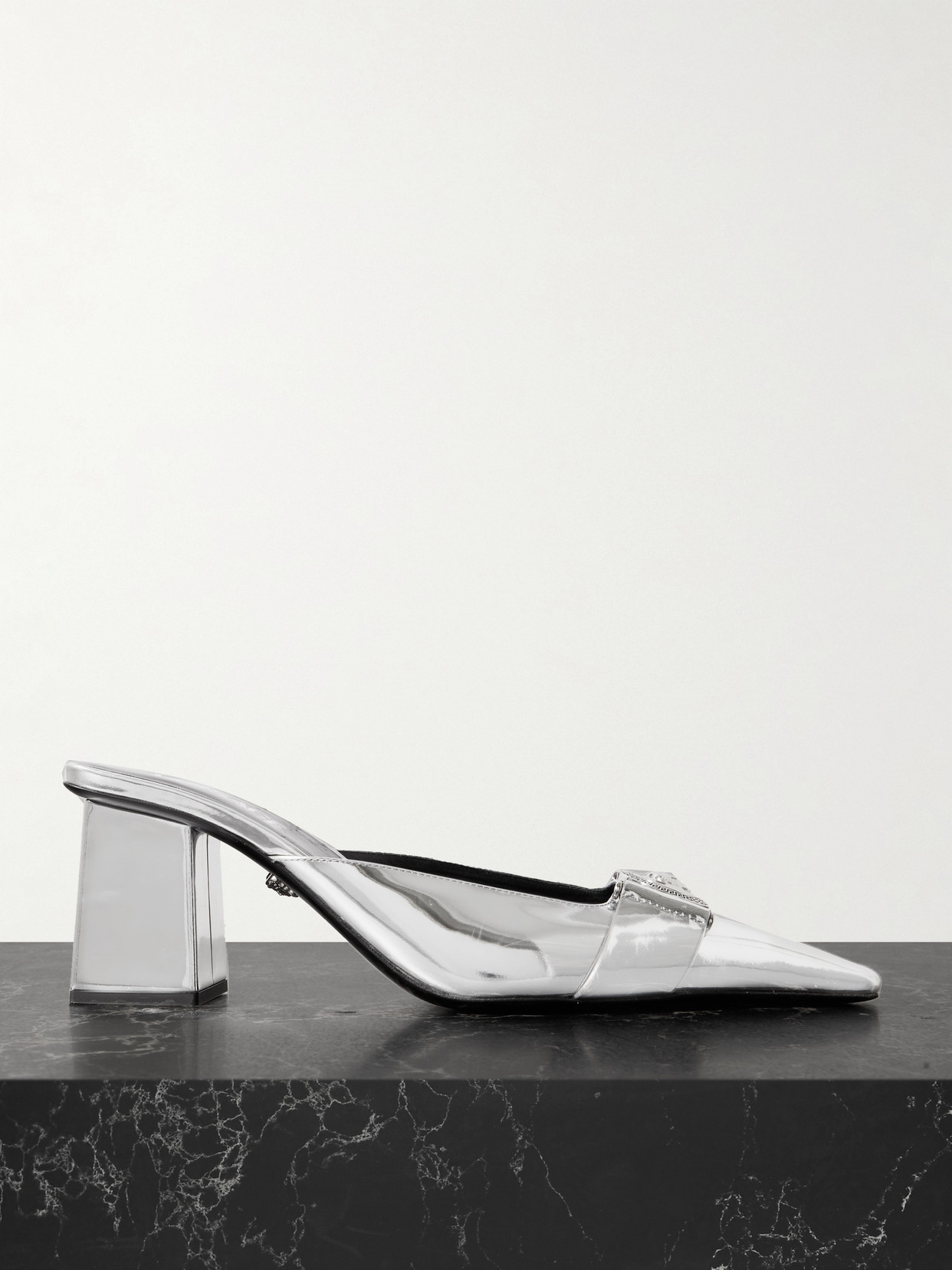Versace - Embellished Mirrored-leather Mules - Silver