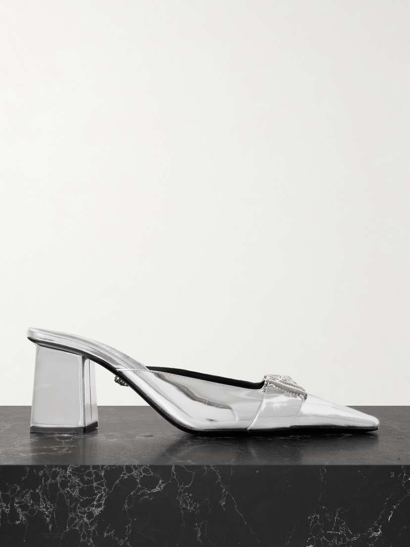 Versace Embellished Mirrored-leather Mules