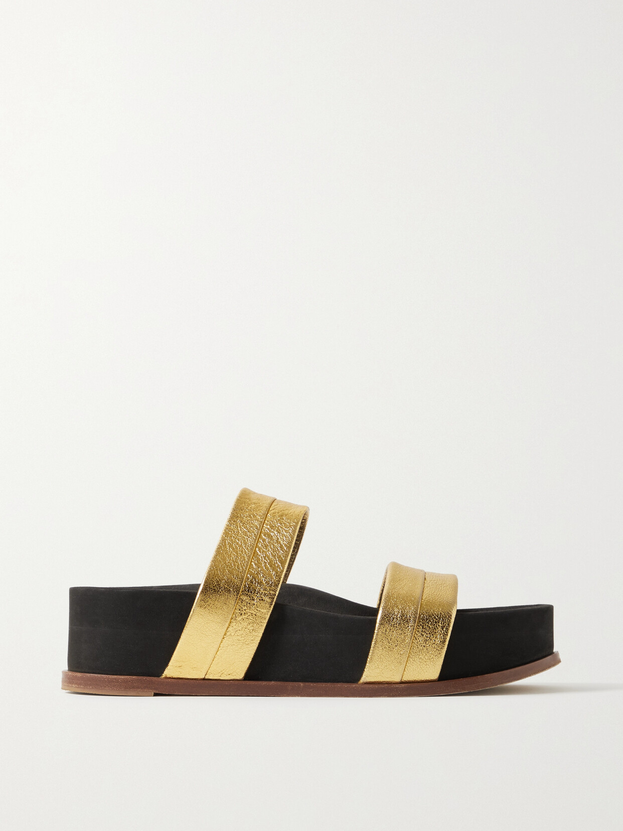 Gabriela Hearst Striker Metallic Textured-leather Slides In Black