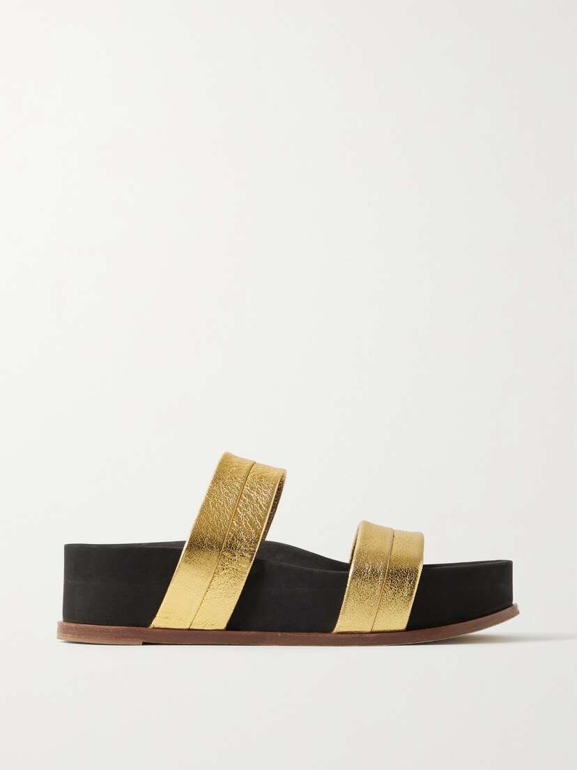 Gabriela Hearst Striker Metallic Textured-leather Slides