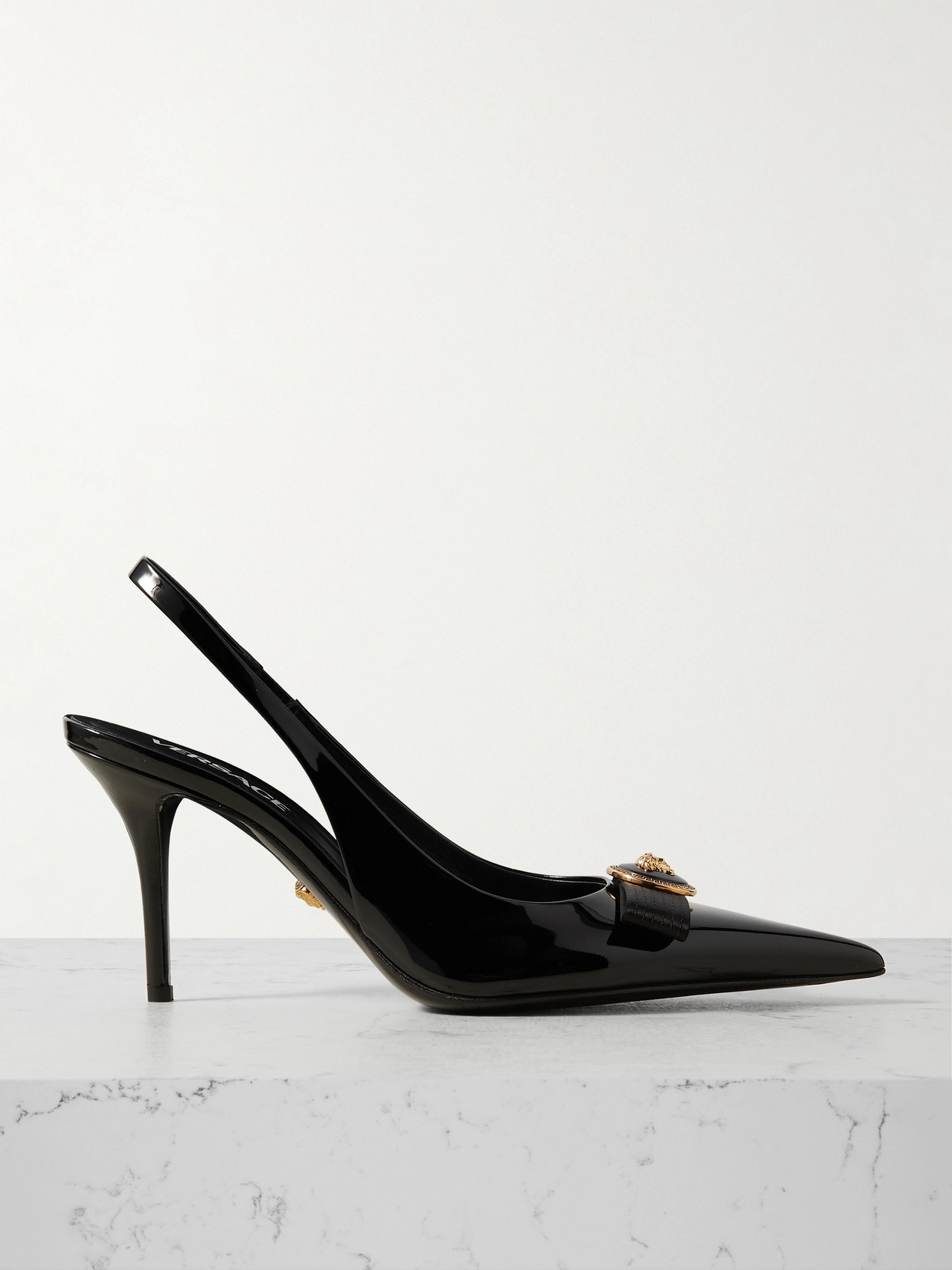 Versace Gianni Patent Leather Slingback Pumps In Black