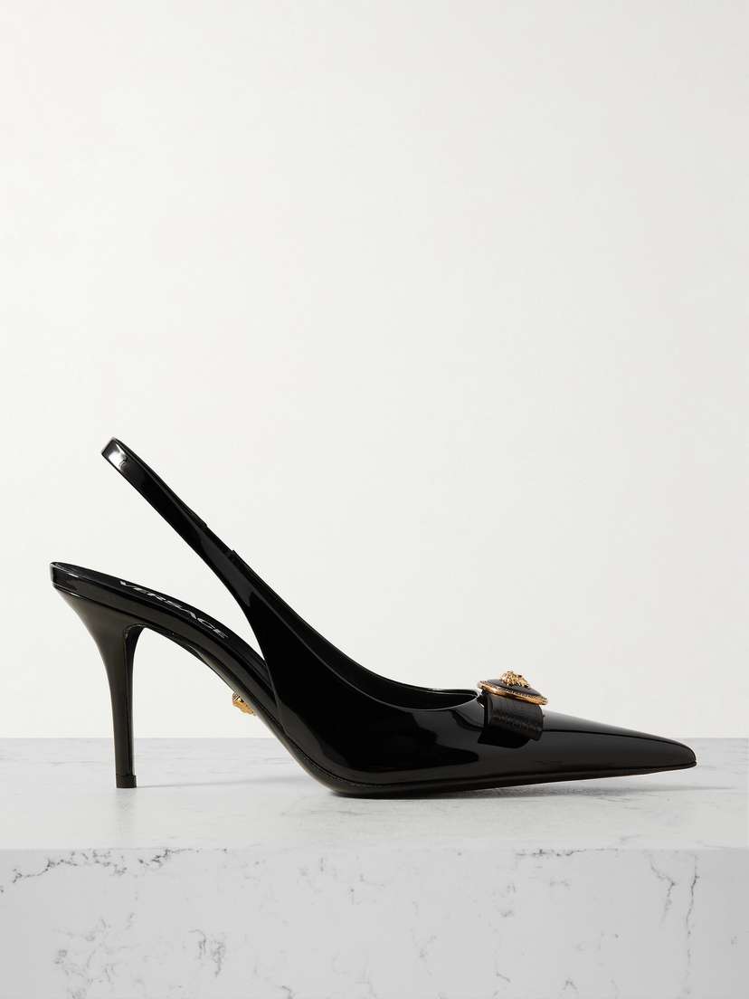 Versace Bow-embellished Patent-leather Slingback Pumps