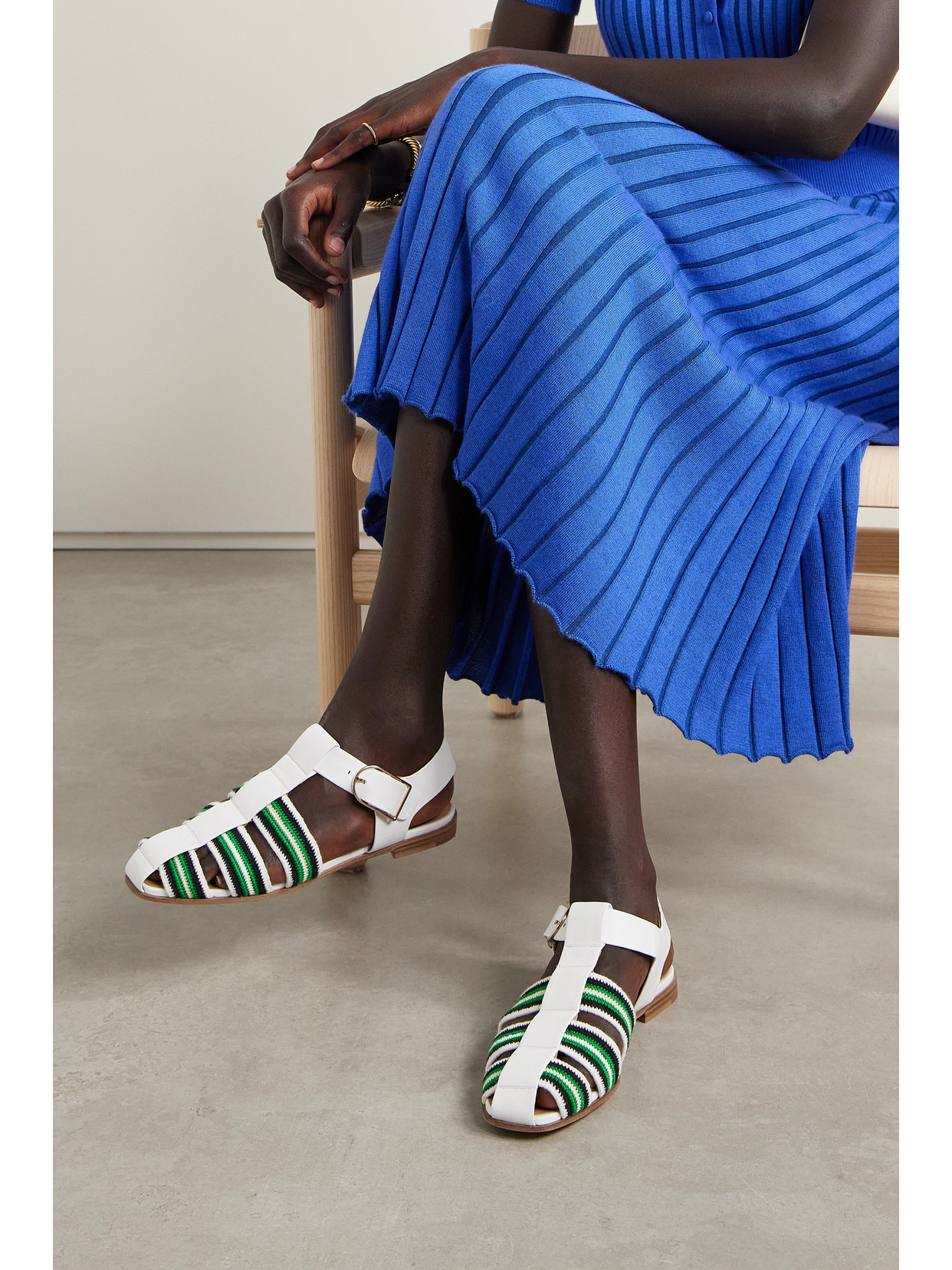 Gabriela Hearst Calla Striped Crochet-knit And Leather Sandals In Ivory