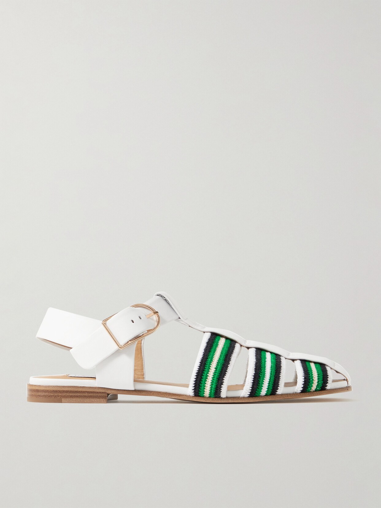 Gabriela Hearst Calla Striped Crochet-knit And Leather Sandals In Ivory