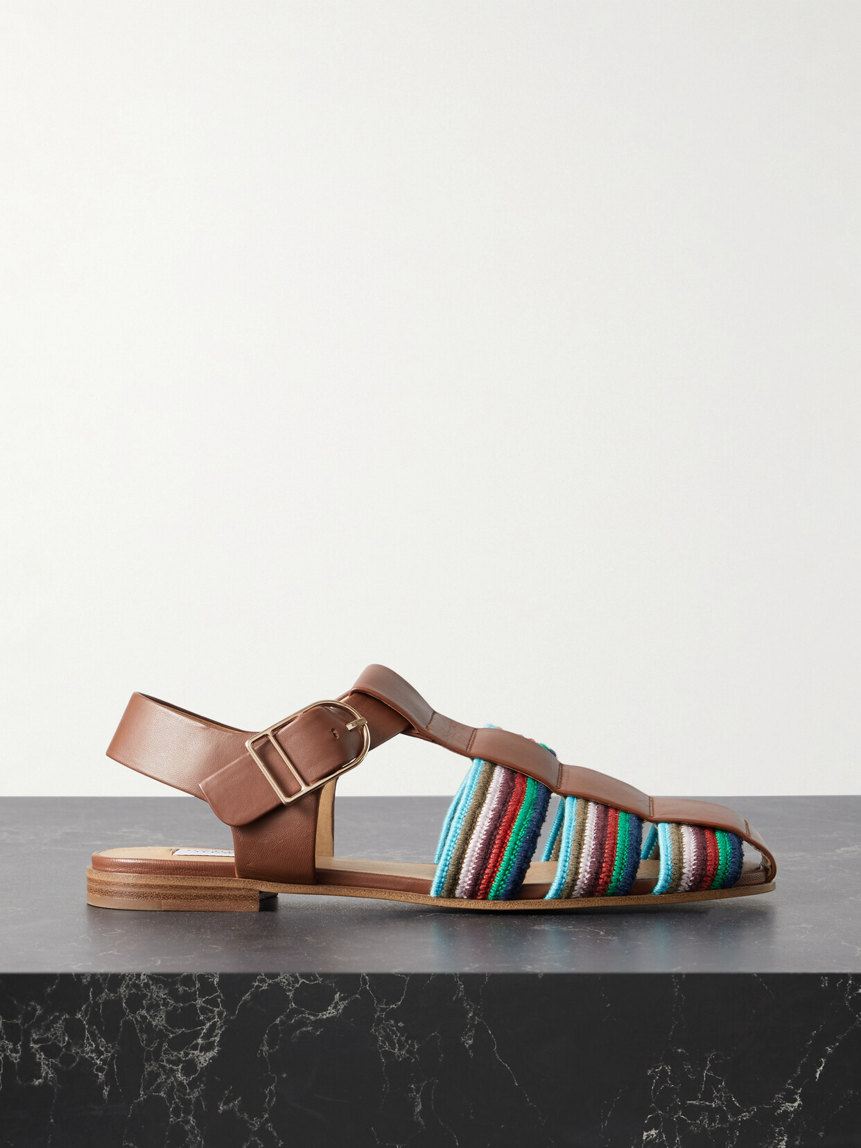 Gabriela Hearst Calla Striped Crochet-knit And Leather Sandals In Brown