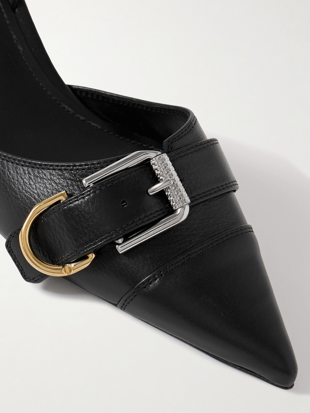 Shop Givenchy Voyou Buckled Textured-leather Slingback Pumps In Black