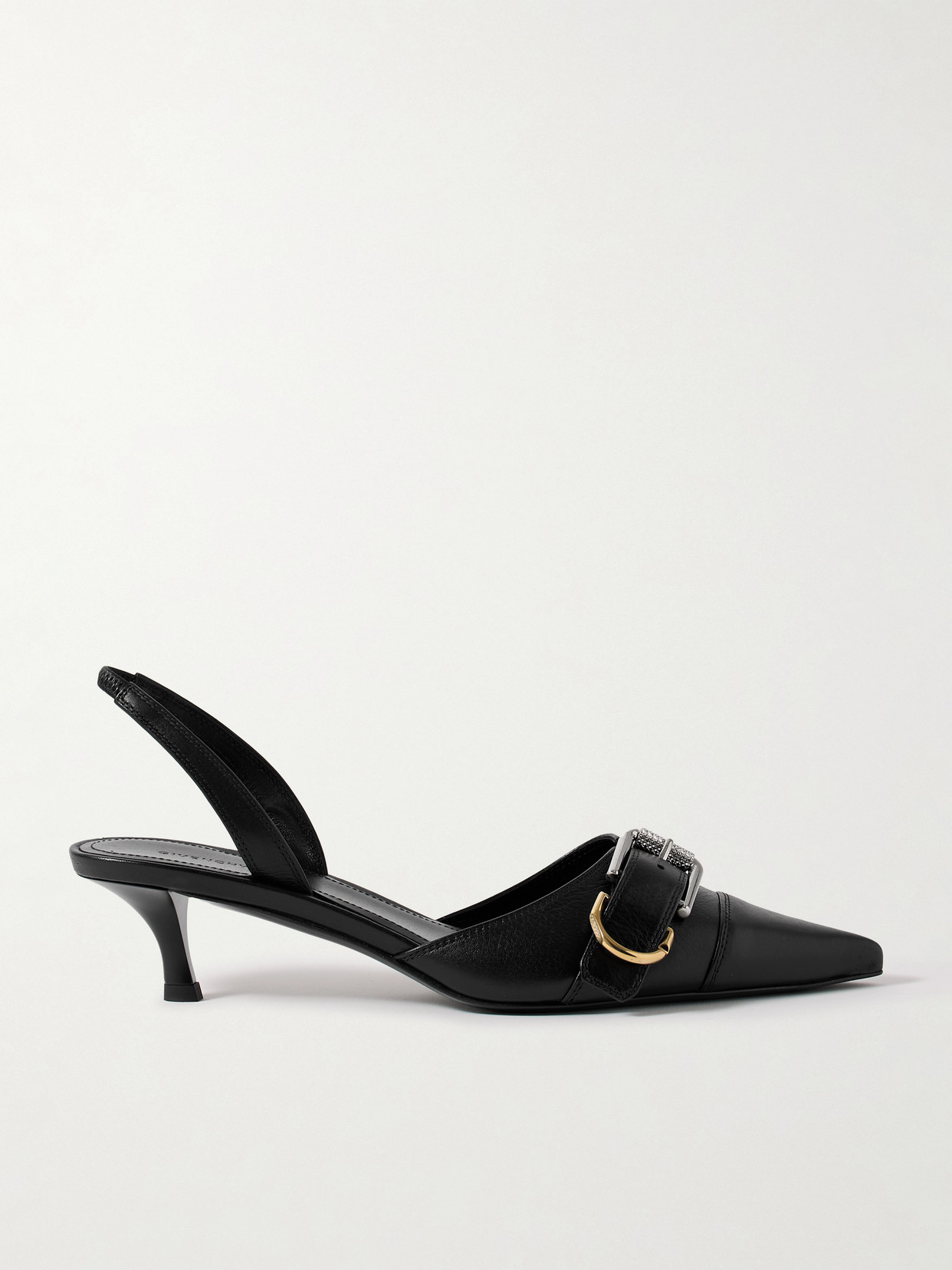 Shop Givenchy Voyou Buckled Textured-leather Slingback Pumps In Black