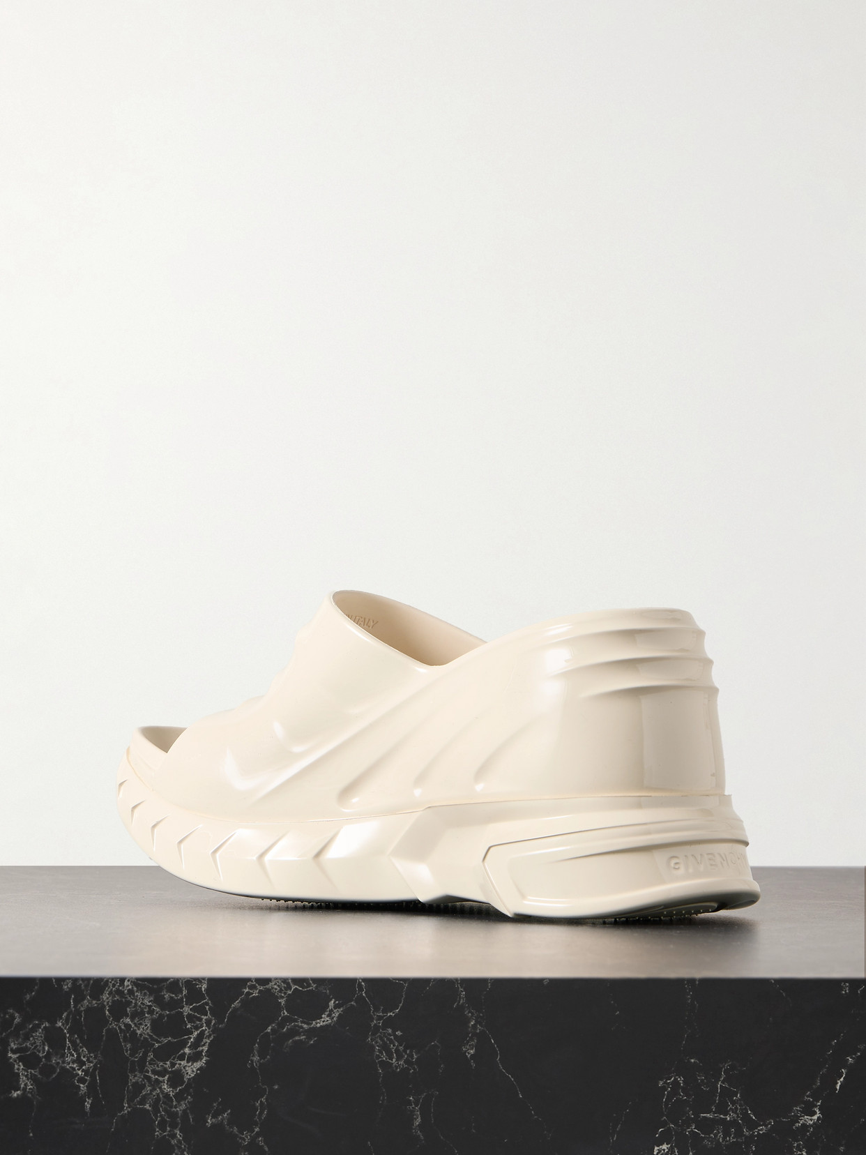 Shop Givenchy Marshmallow Glossed-rubber Platform Wedge Mules In Ivory