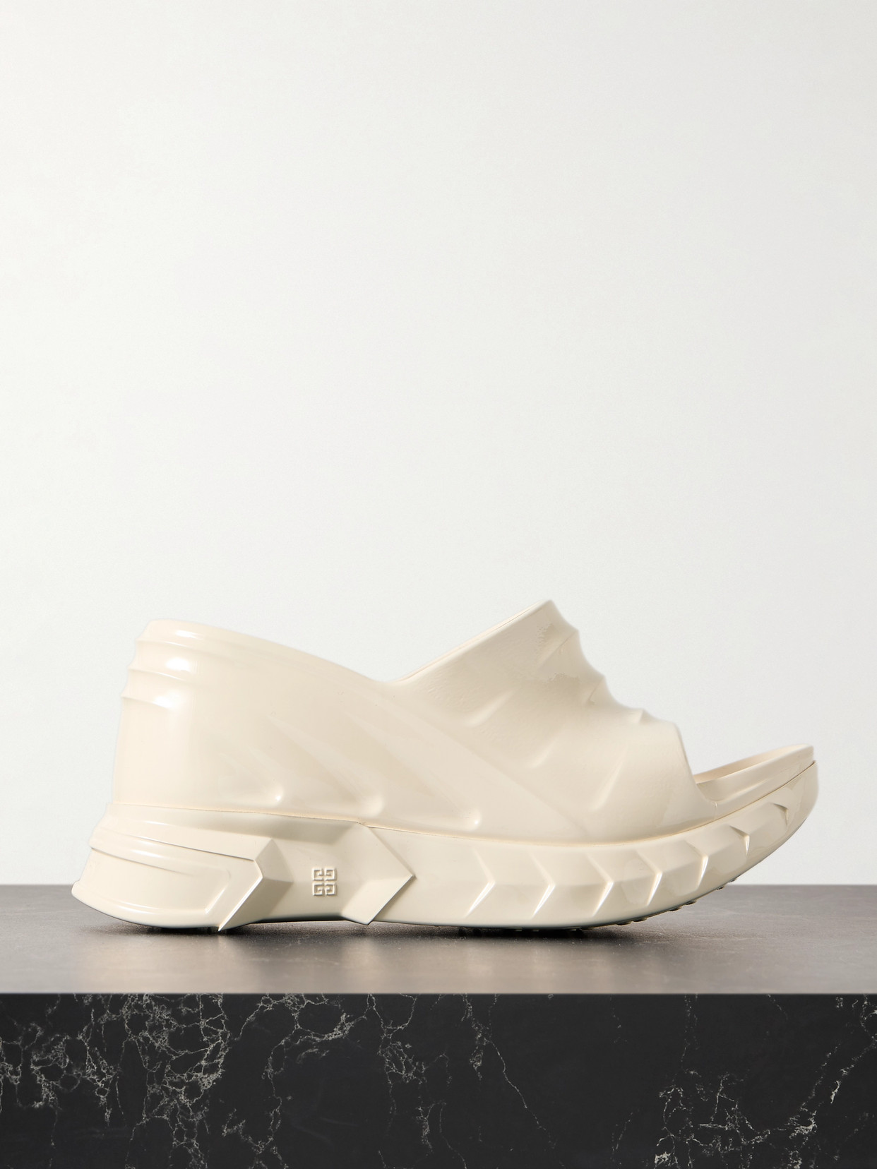 Shop Givenchy Marshmallow Glossed-rubber Platform Wedge Mules In Ivory