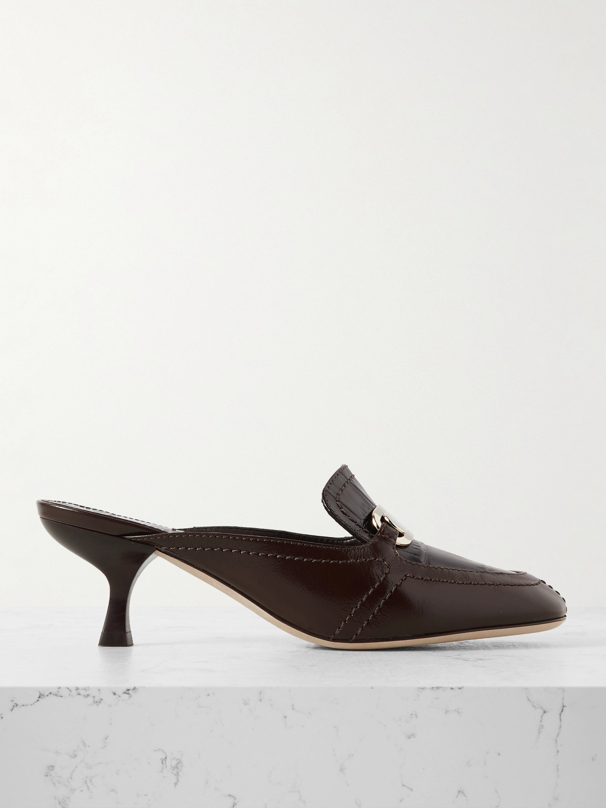 Ferragamo Elodye Embellished Smooth And Croc-effect Leather Mules In Brown