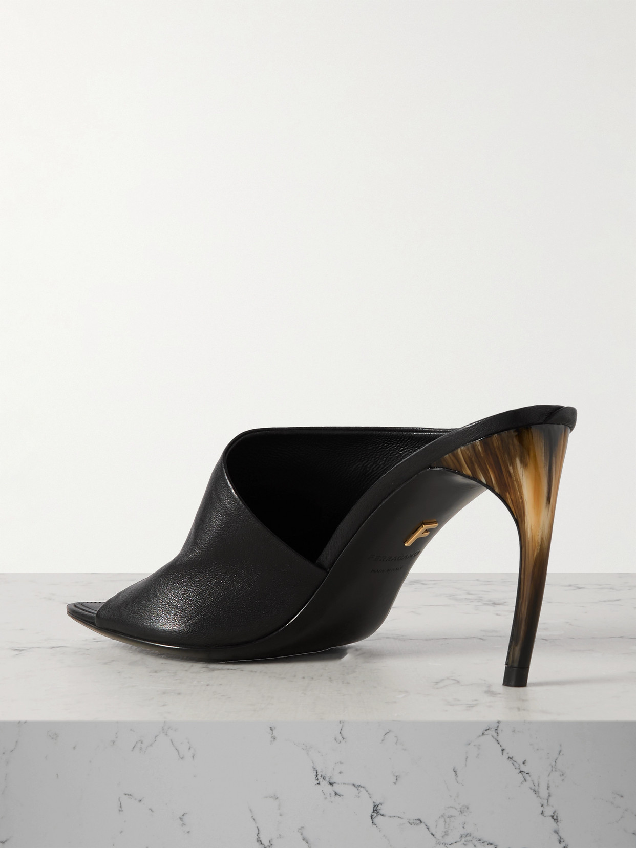 Shop Ferragamo Nymphe Leather Mules In Black