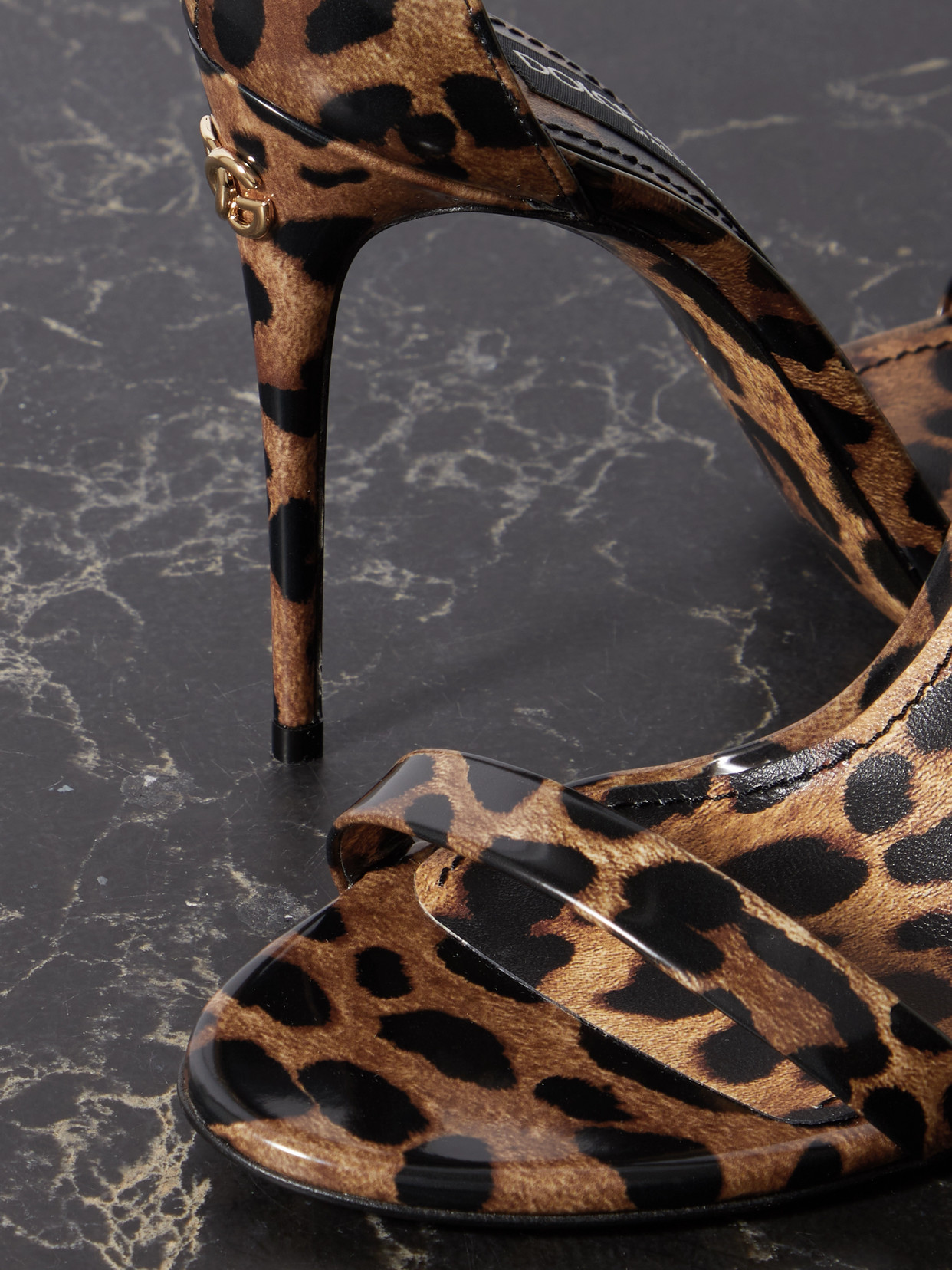 Dolce & Gabbana Leopard-print Patent-leather Sandals In Animal Print
