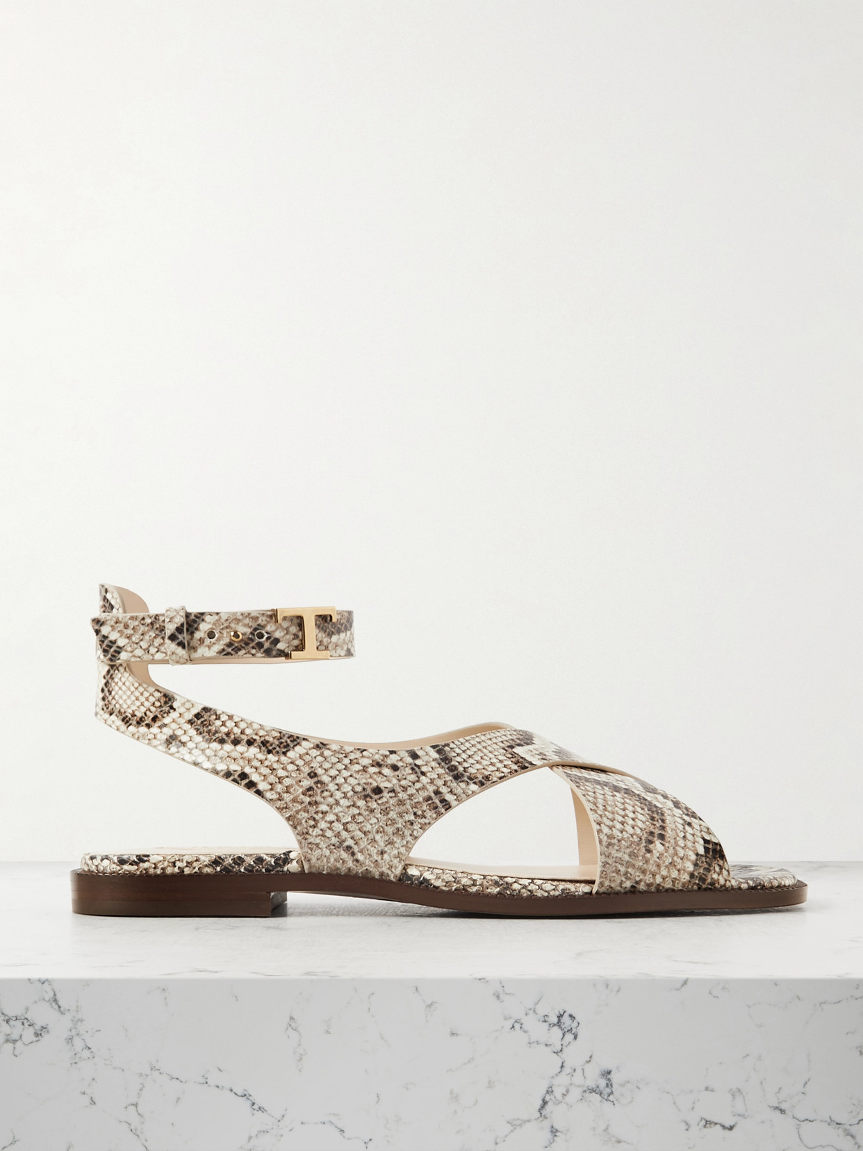 Tod's Snake-effect Leather Sandals In Animal Print