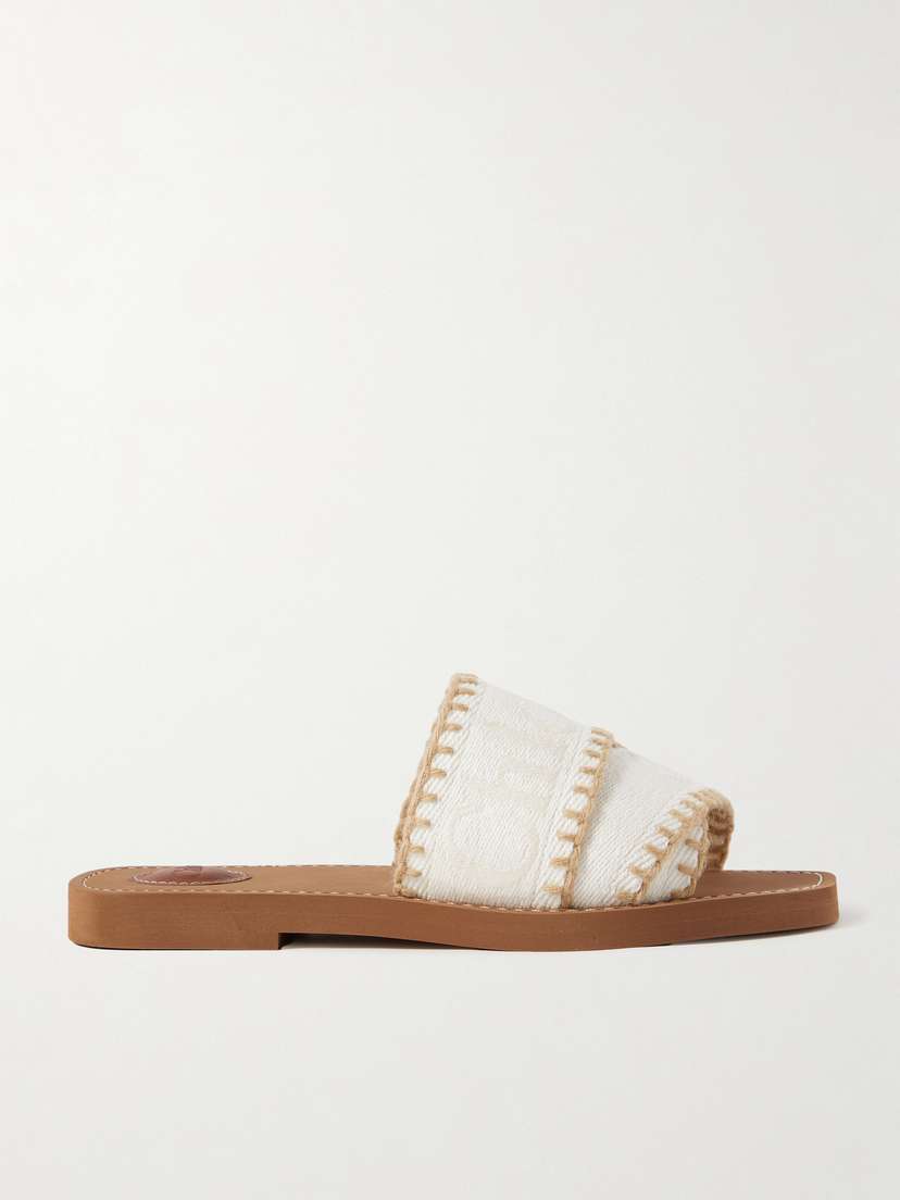Chloé Woody Whipstitched Logo-jacquard Canvas Slides