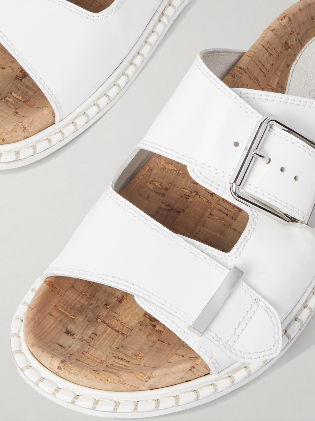 Shop Chloé Rebecca Buckled Leather Slides In White