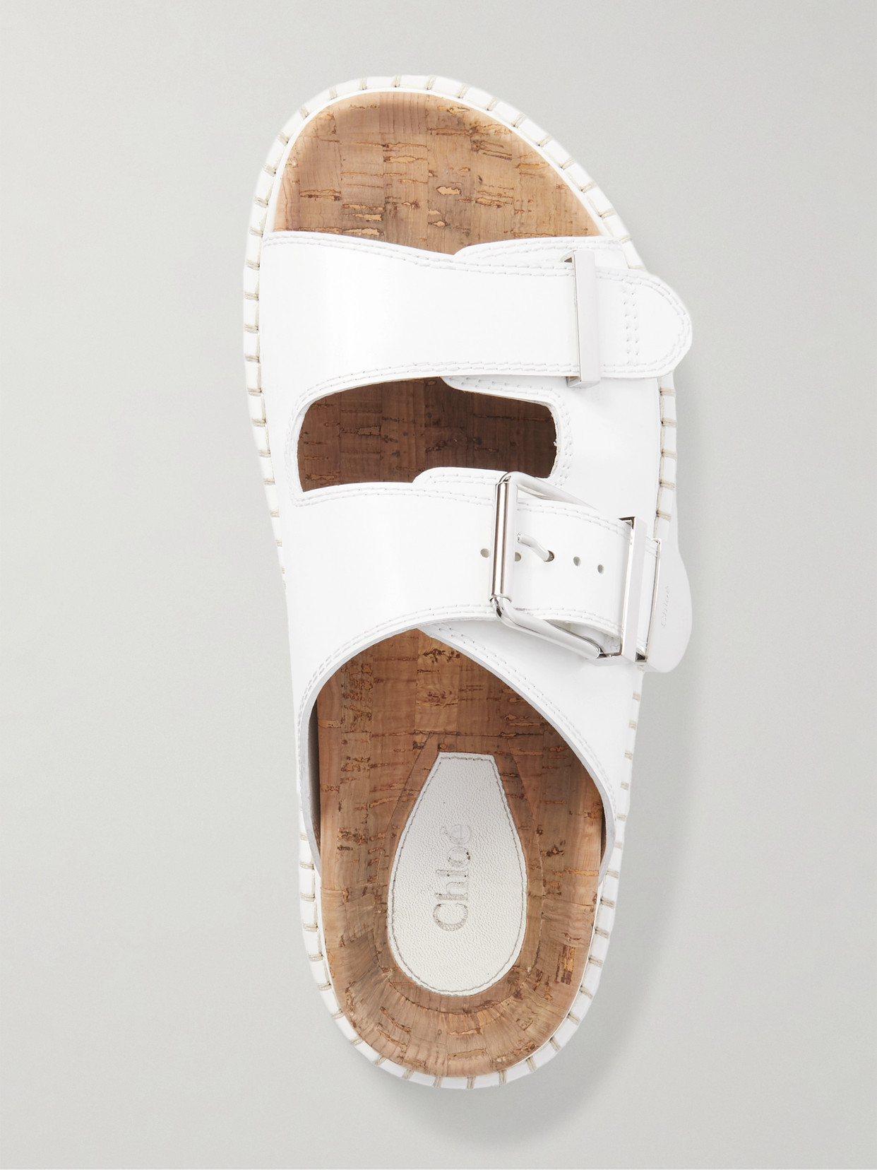 Shop Chloé Rebecca Buckled Leather Slides In White