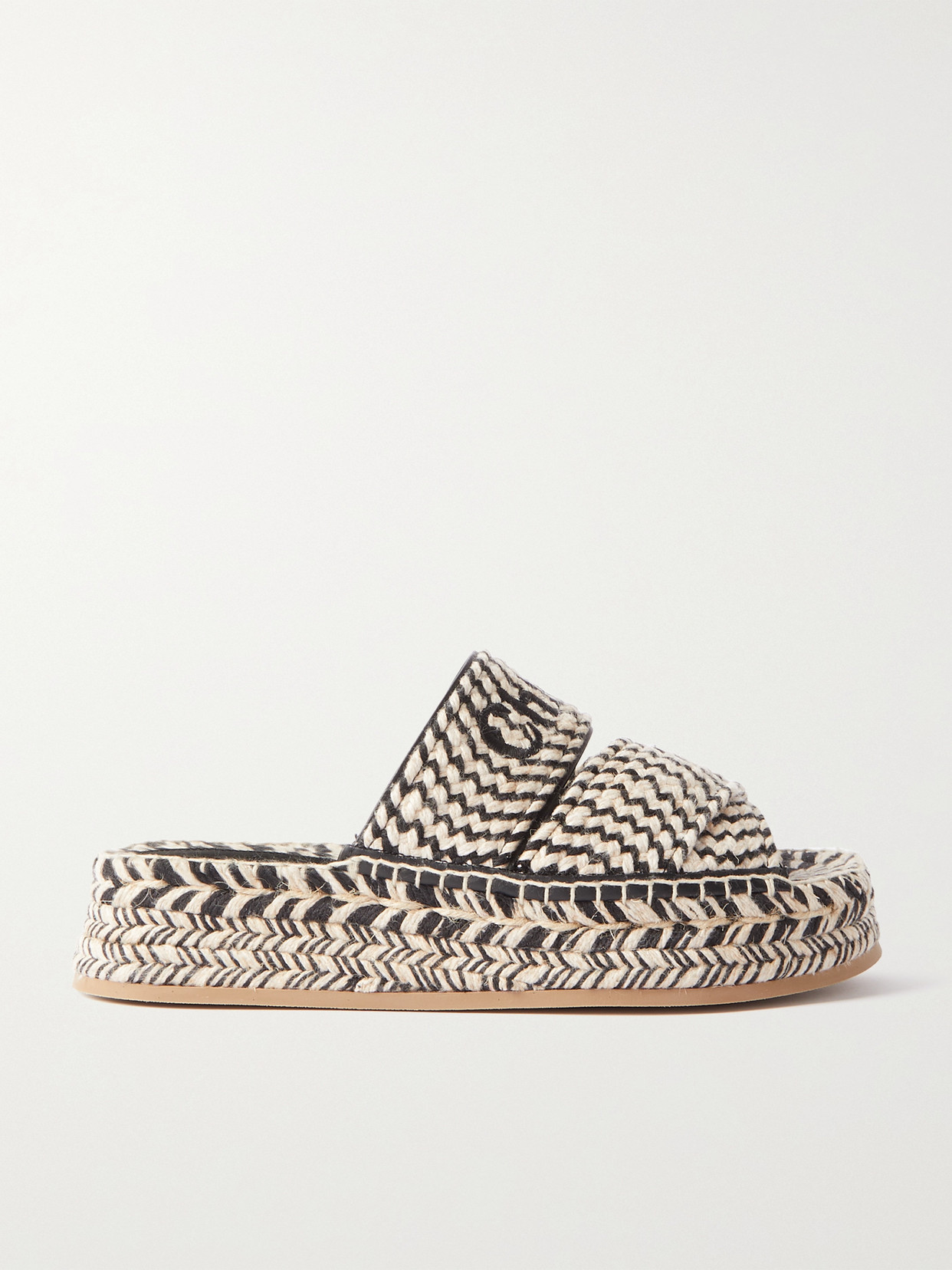 Shop Chloé Mila Embroidered Leather-trimmed Raffia Espadrilles In Black