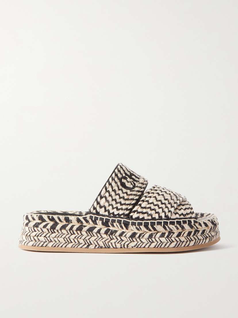 Chloé Mila Embroidered Leather-trimmed Raffia Espadrilles