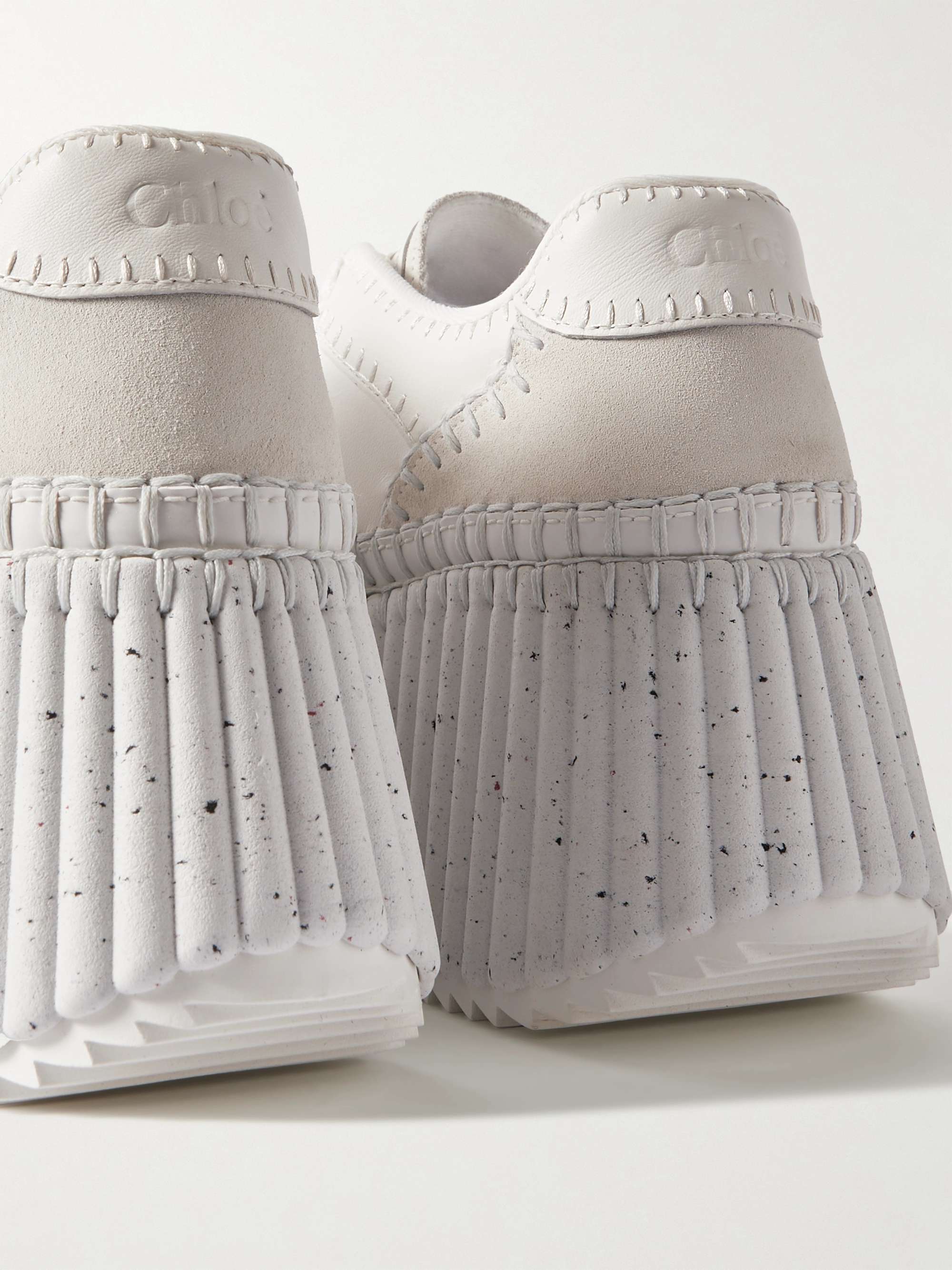 CHLOÉ + NET SUSTAIN Nama embroidered suede and recycled-mesh sneakers