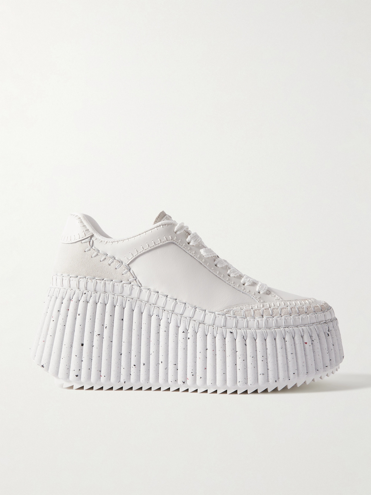 Chloé Platform Speckled Mix Leather Sneakers In White