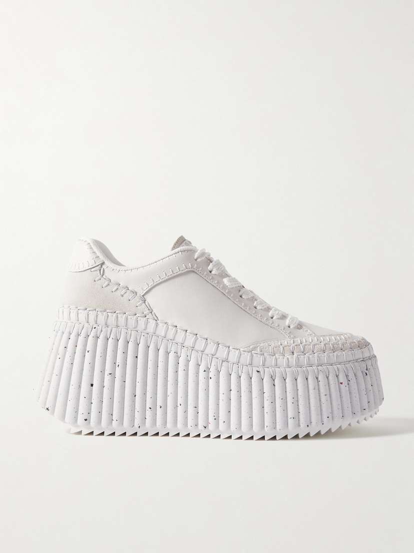 Chloé Nama Suede-trimmed Leather Platform Sneakers