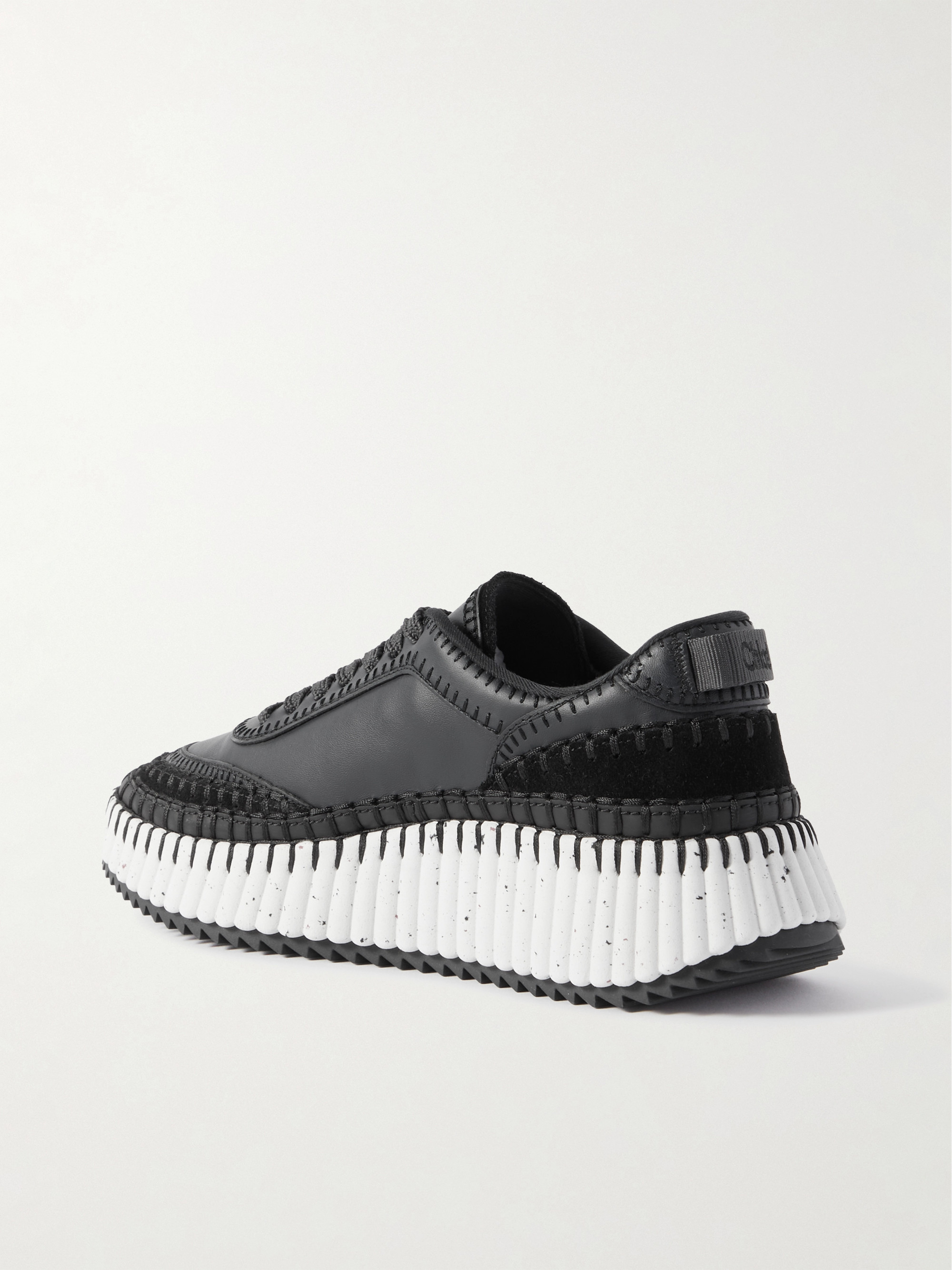 Chloé Nama embroidered suede-trimmed leather sneakers