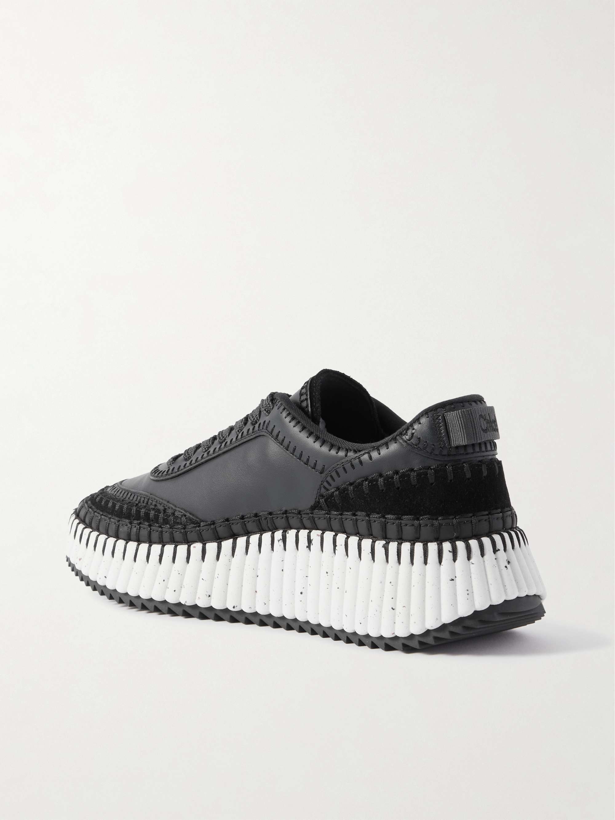 CHLOÉ + NET SUSTAIN Nama embroidered suede and recycled-mesh sneakers