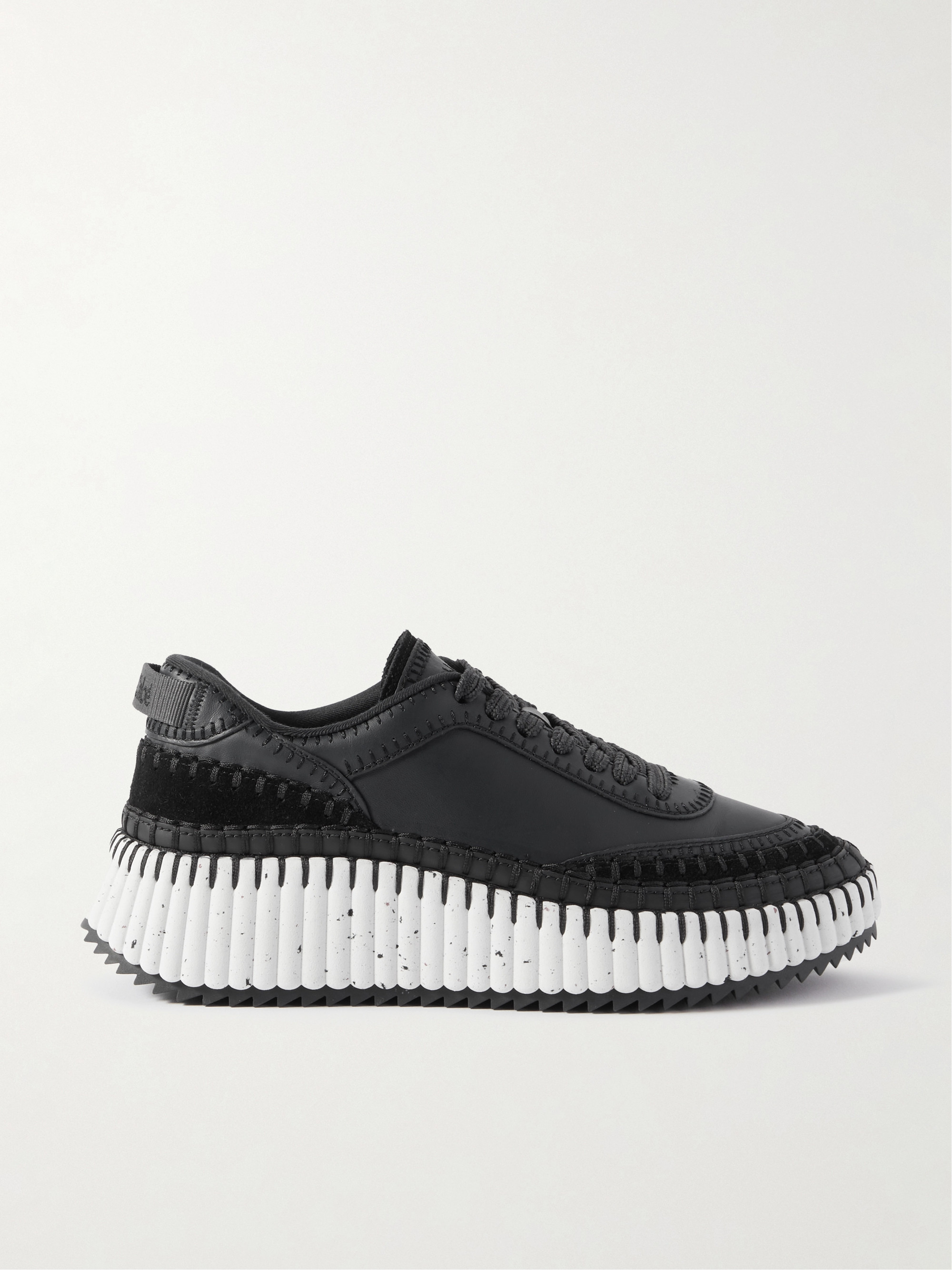 Chloé Nama embroidered suede-trimmed leather sneakers