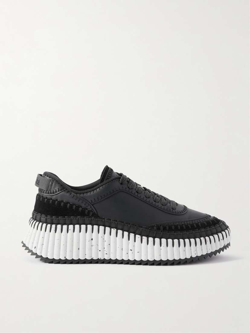 Chloé Nama Embroidered Suede-trimmed Leather Sneakers