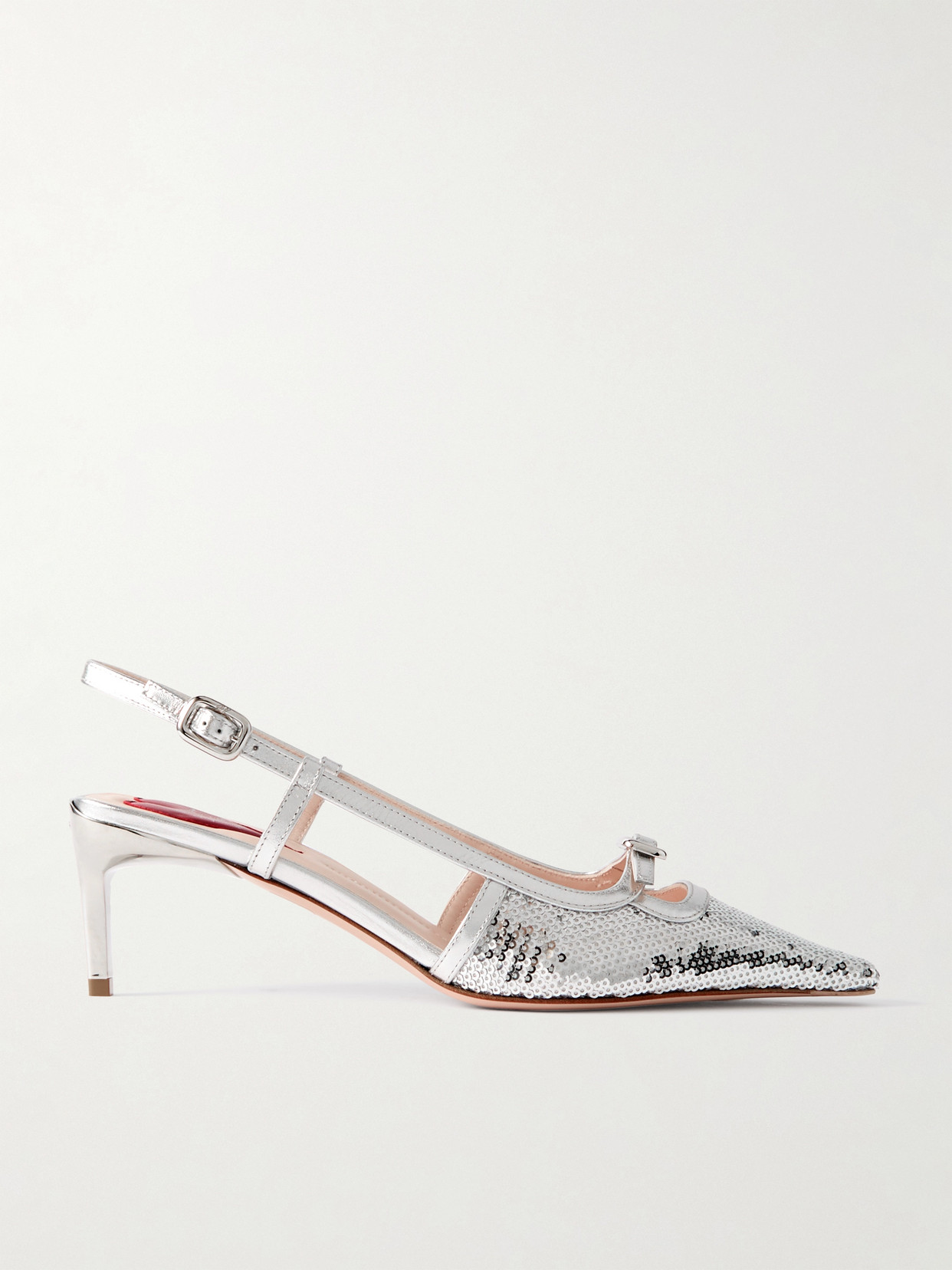 Shop Roger Vivier Buckle-embellished Sequined Metallic Leather Slingback Pumps In Silver