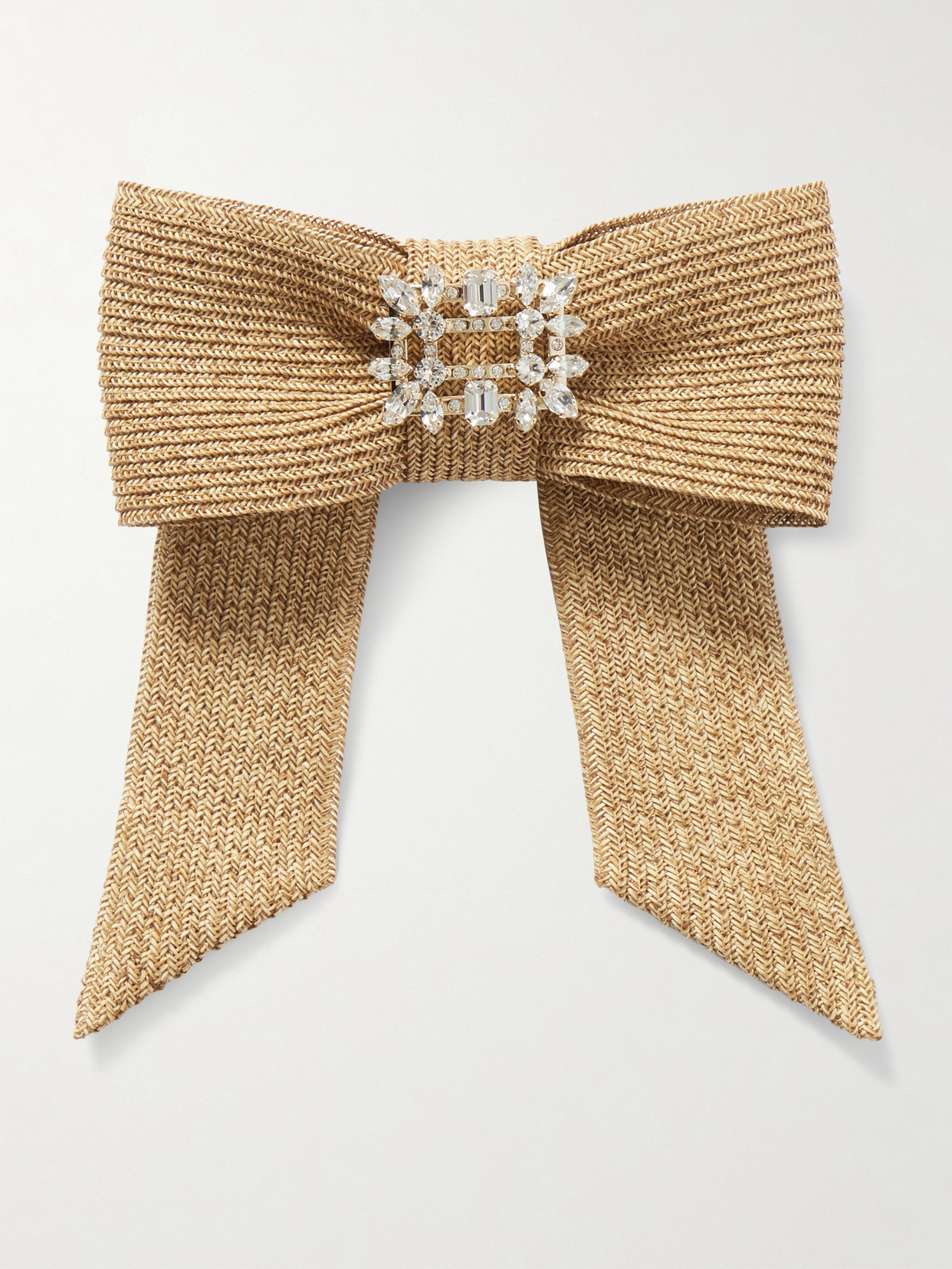 Roger Vivier Broche Vivier Crystal-embellished Raffia Hair Clip In Neutrals