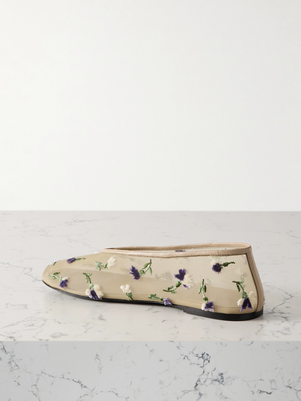 Shop Khaite Marcy Embroidered Mesh Ballet Flats In Neutrals