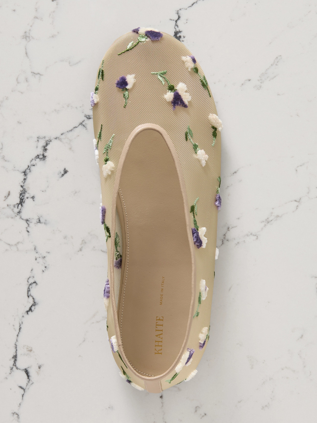 Shop Khaite Marcy Embroidered Mesh Ballet Flats In Neutrals