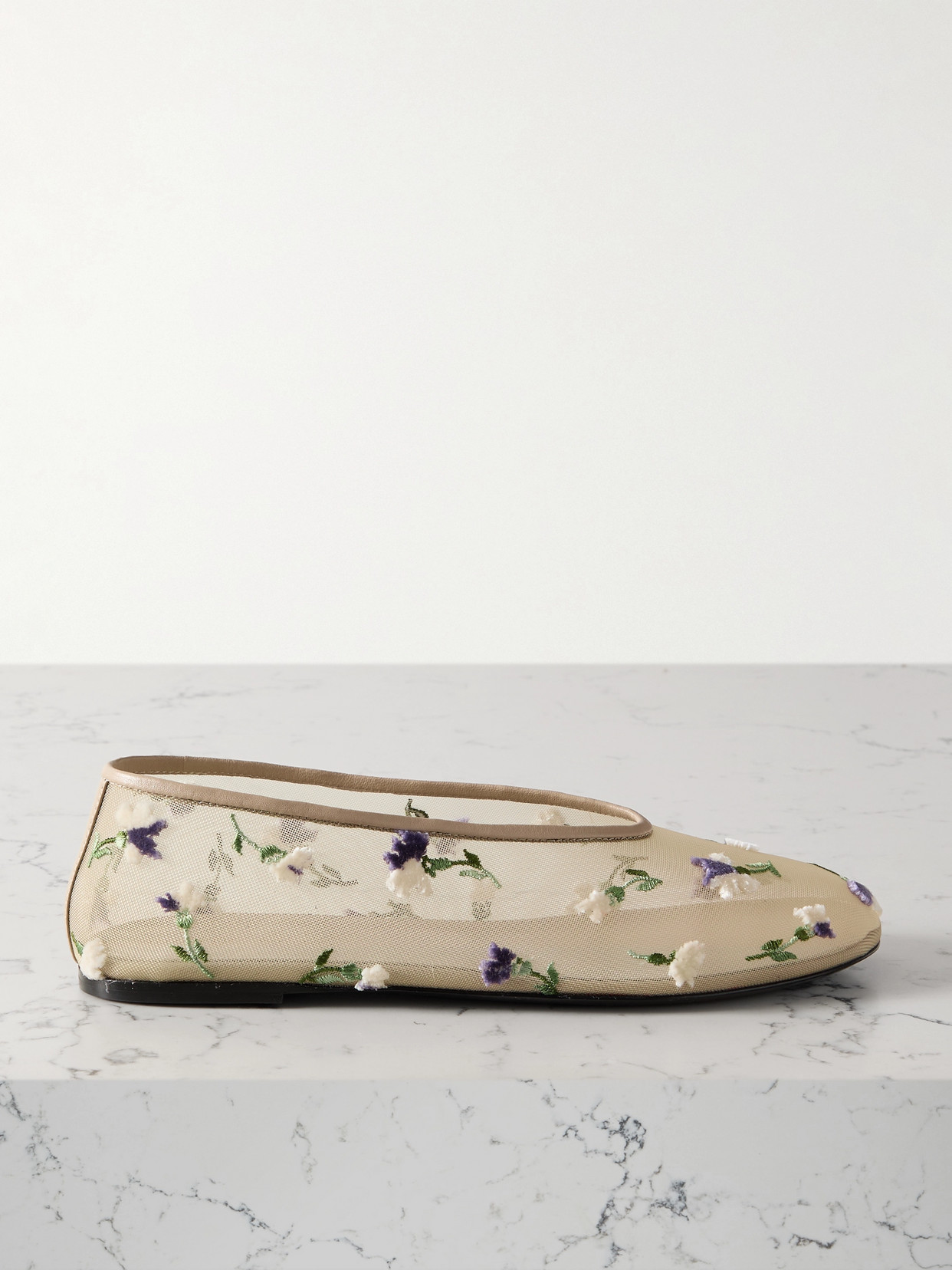 Khaite Marcy Embroidered Mesh Ballet Flats In Neutrals