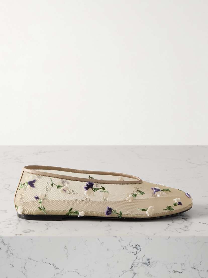 Khaite Marcy Embroidered Mesh Ballet Flats